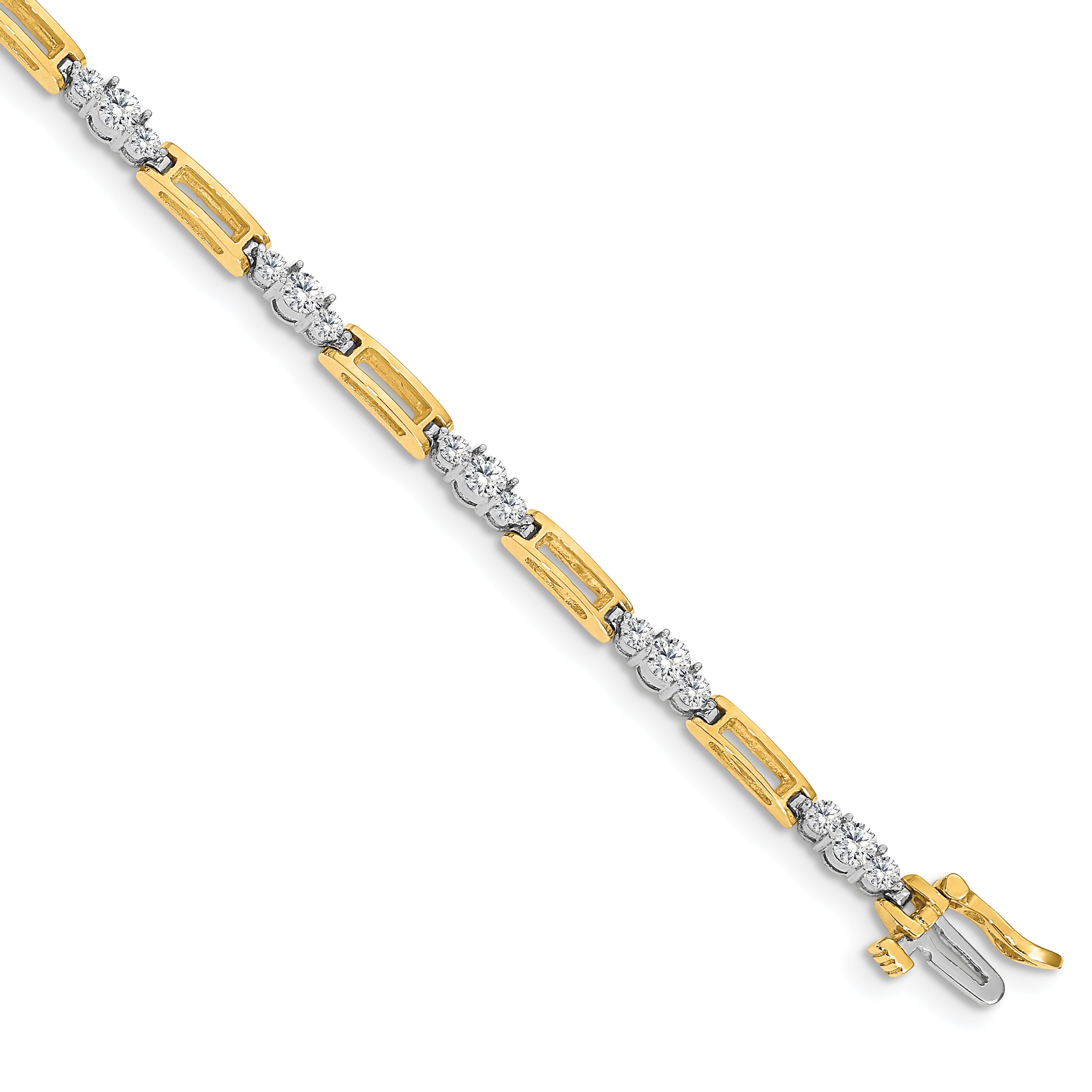 14k Two-Tone Holds 2.1 carat 20-2.2mm/10-3.2mm Round Diamond Bar Link 7 inch Tennis Bracelet Mounting (No Stone Included) Main image