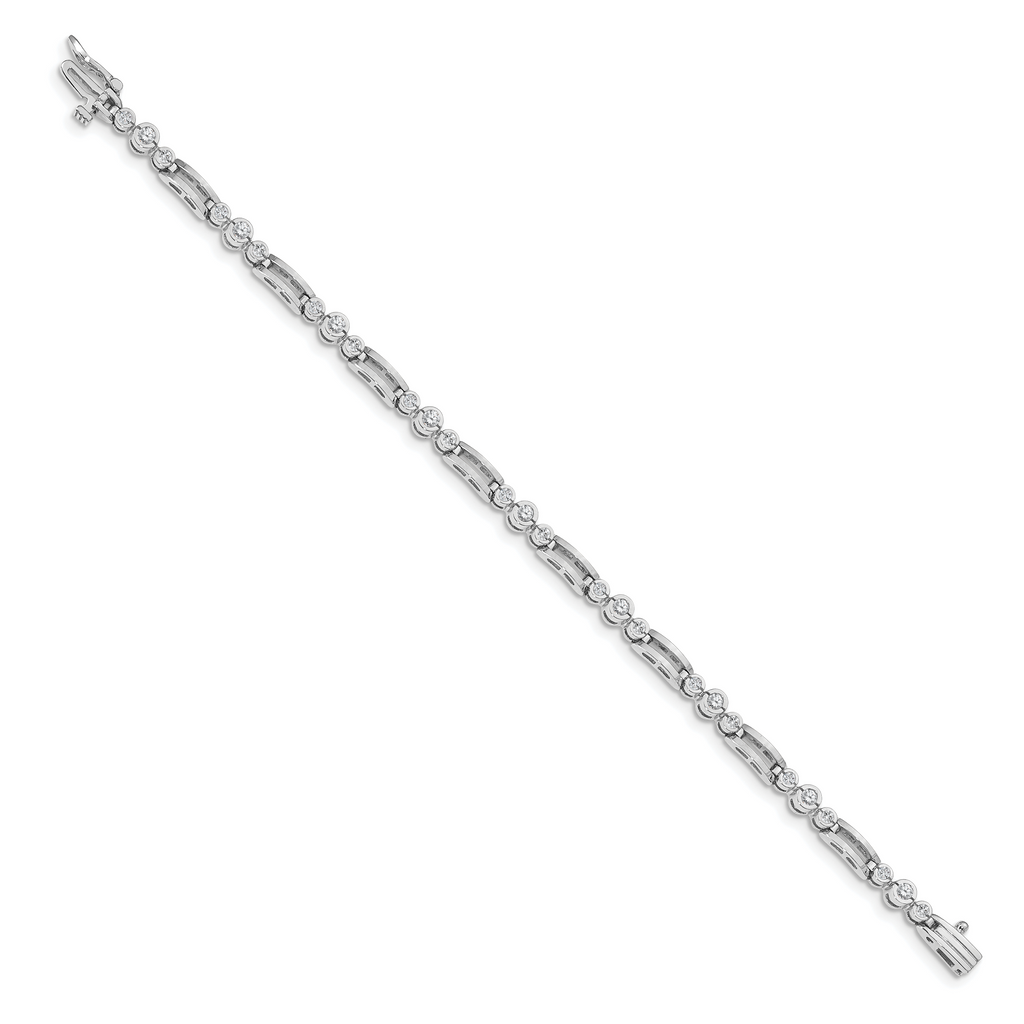 14k White Gold Holds 1 carat 18-1.9mm/9-2.4mm Round Diamond Bezel Paperclip Link 7 inch Tennis Bracelet Mounting (No Stone Included)