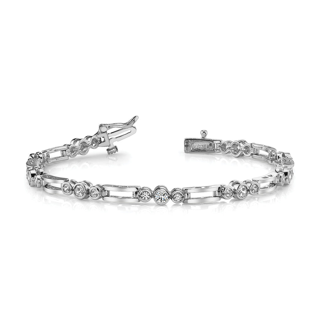 14k White Gold Holds 1 carat 18-1.9mm/9-2.4mm Round Diamond Bezel Paperclip Link 7 inch Tennis Bracelet Mounting (No Stone Included)