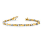 14k Two-tone Holds 1 carat 14-2.6mm Round Diamond Curved Bar Link 7 inch Tennis Bracelet Mounting (No Stone Included)