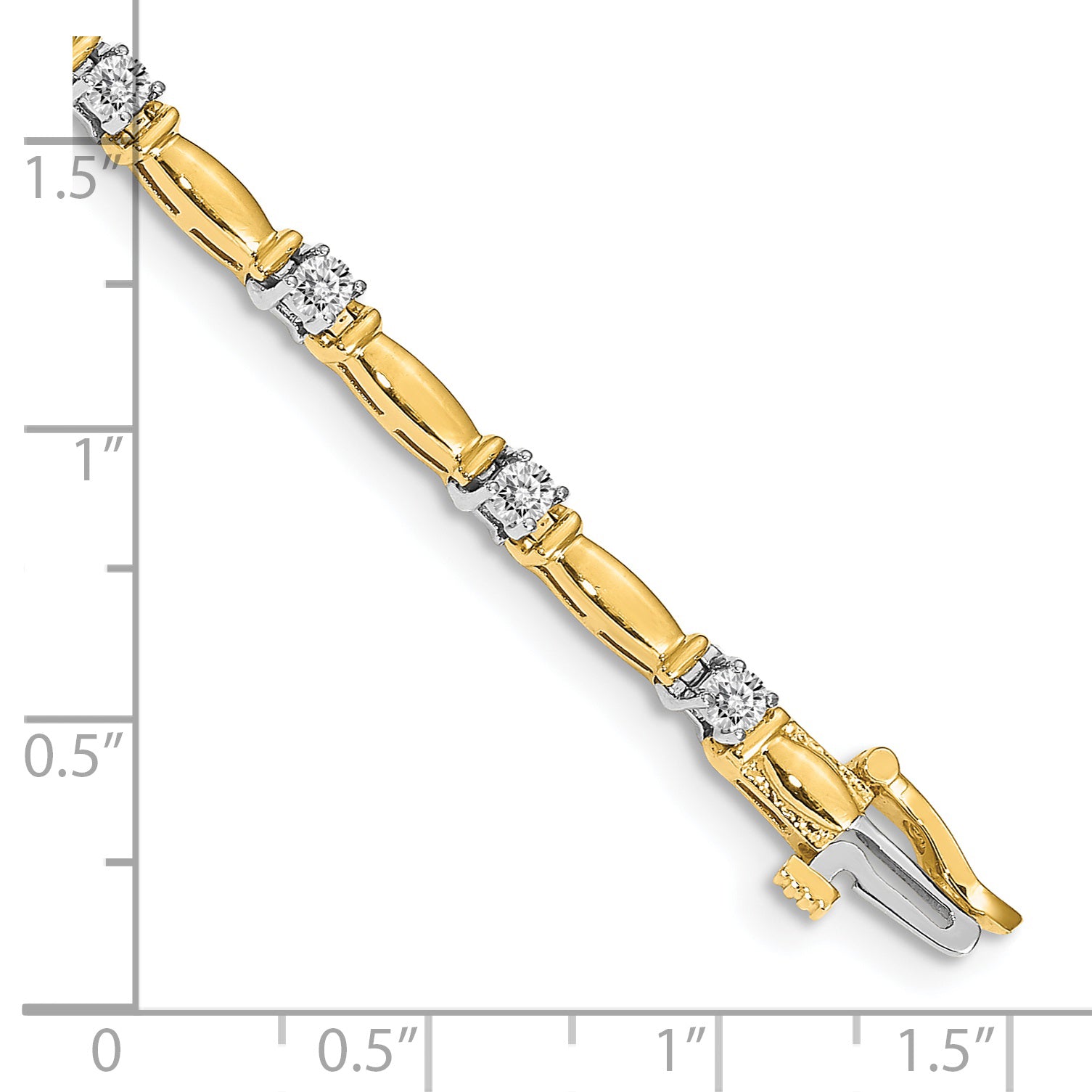14k Two-tone Holds 1 carat 14-2.6mm Round Diamond Curved Bar Link 7 inch Tennis Bracelet Mounting (No Stone Included)