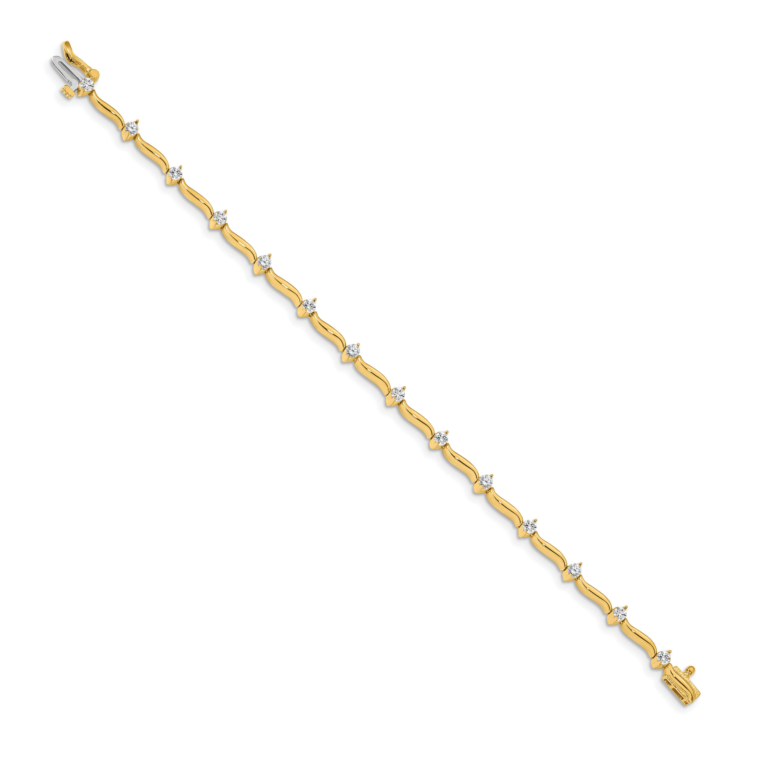 14k Complete 1 carat  Round AAA Diamond 2-prong Wavy Bar Link 7 inch Tennis Bracelet