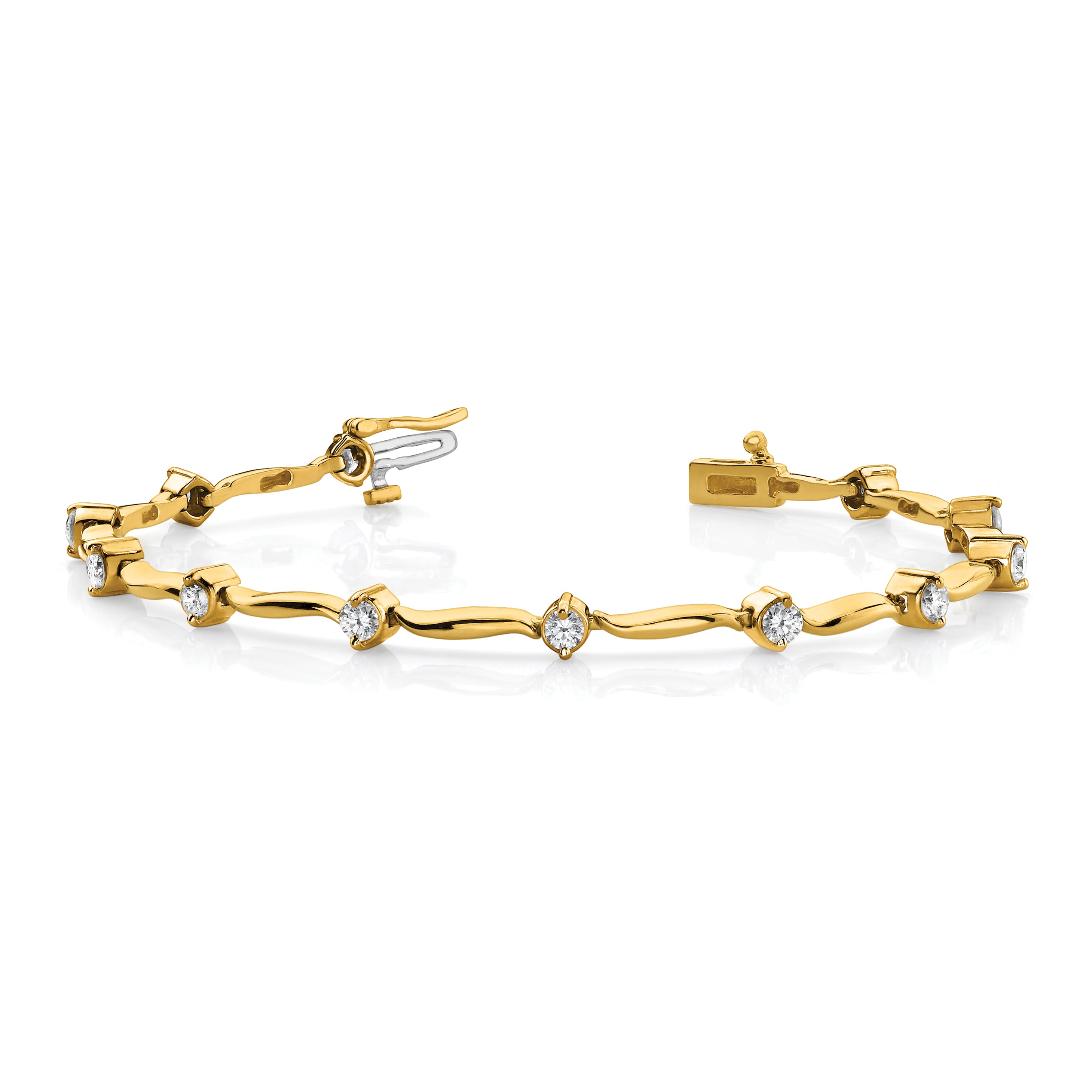 14k Holds 1 carat 14-2.6mm Round Diamond 2-prong Wavy Bar Link 7 inch Tennis Bracelet Mounting (No Stone Included)