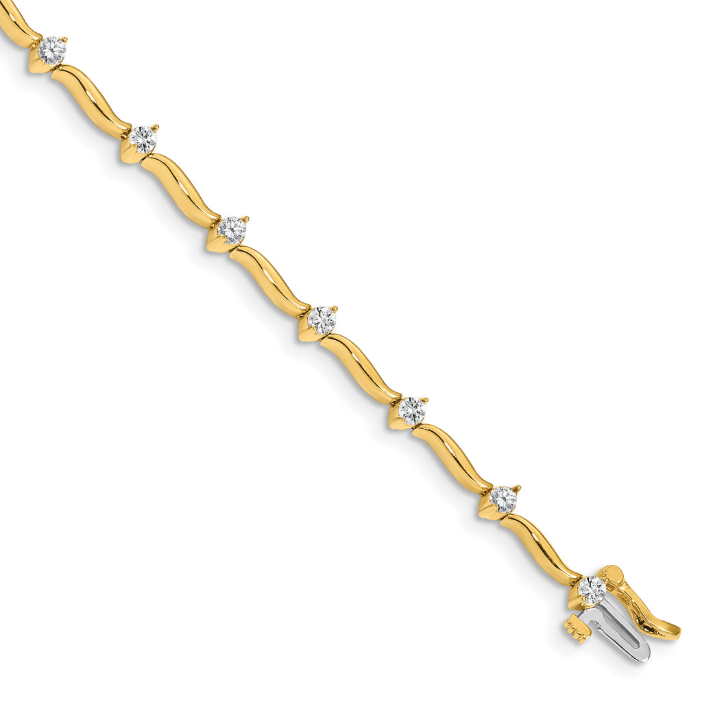 14k Complete 1 carat  Round AAA Diamond 2-prong Wavy Bar Link 7 inch Tennis Bracelet