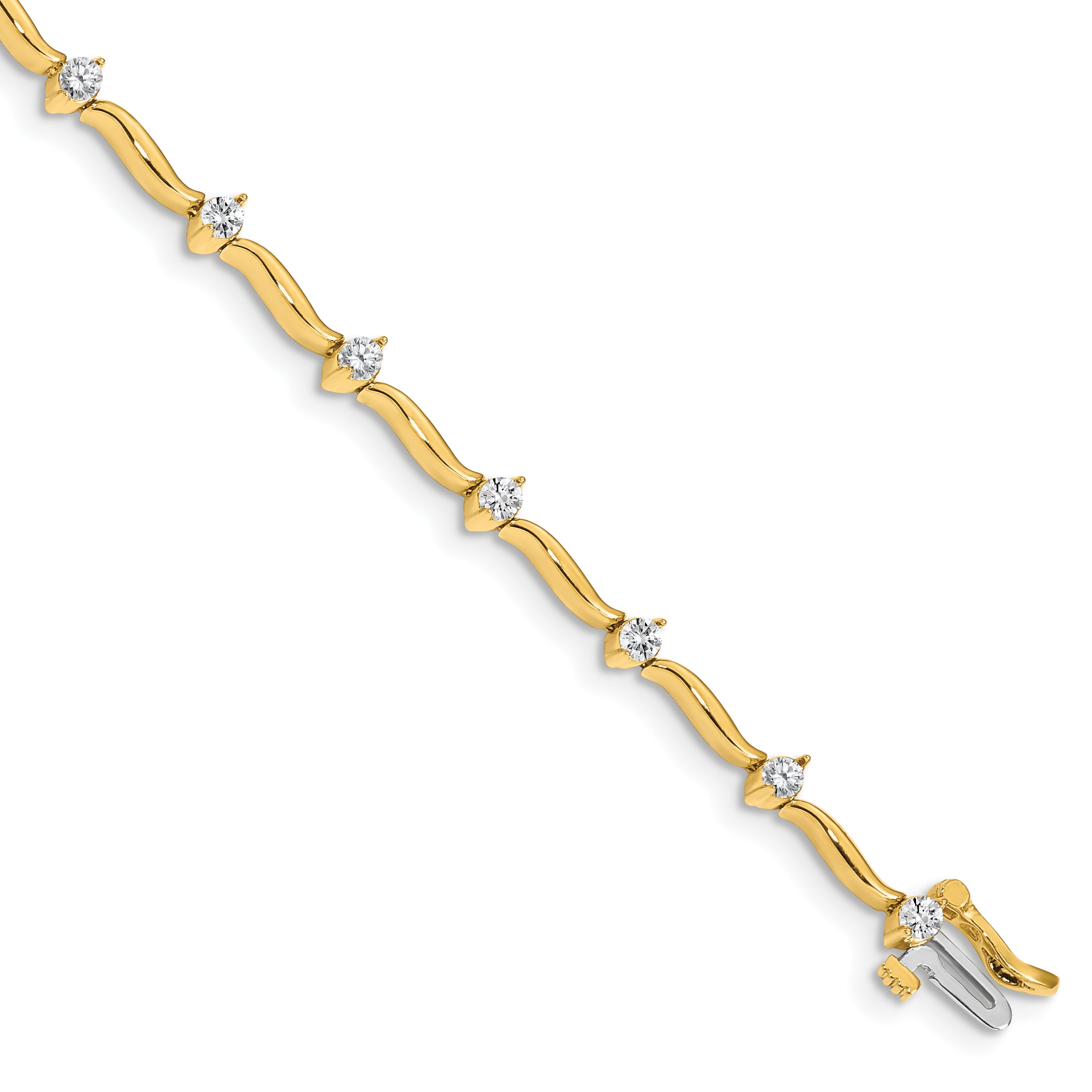 14k Complete 1 carat  Round AA Diamond 2-prong Wavy Bar Link 7 inch Tennis Bracelet