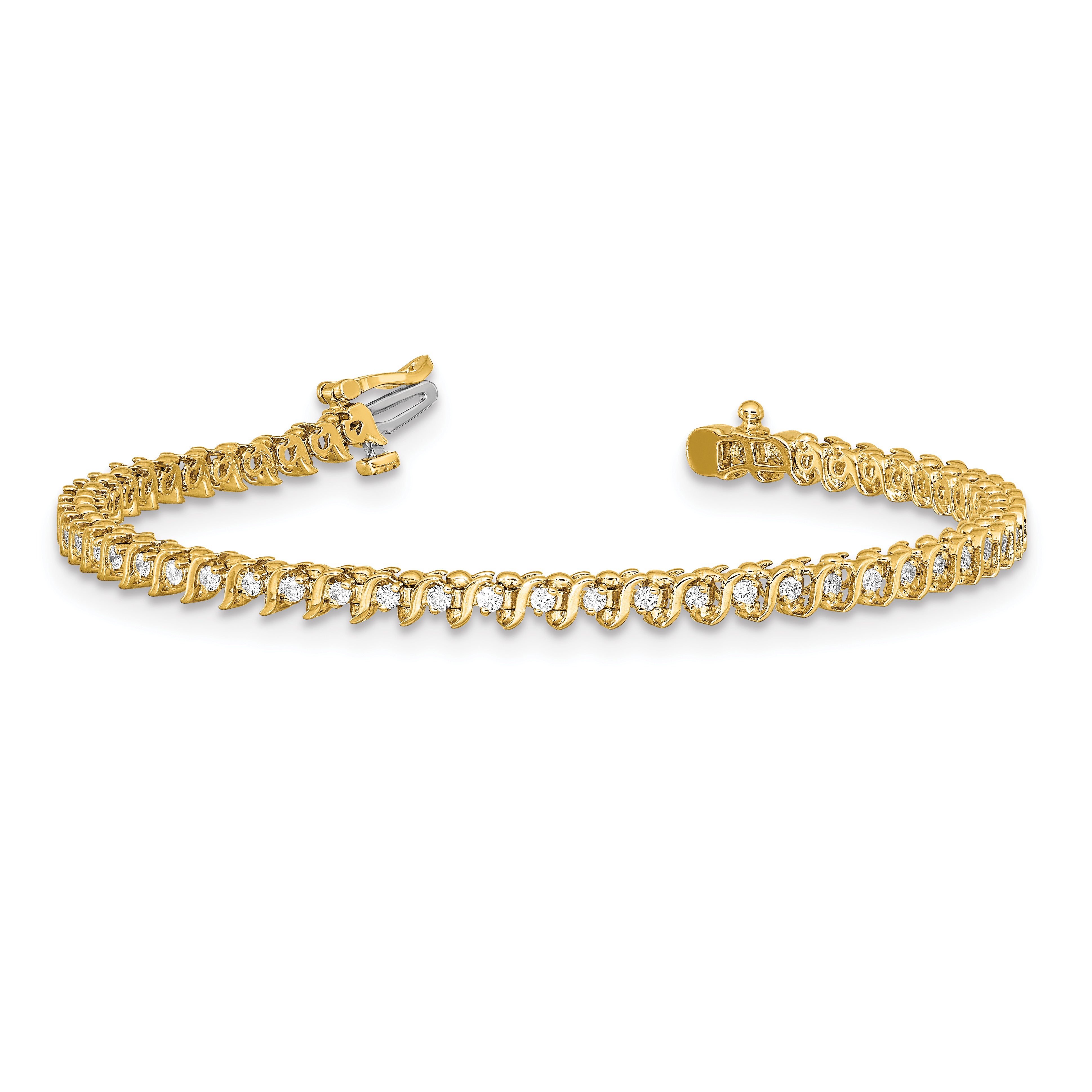 14k Complete 7/8 carat Round AA Diamond 2-prong S-link 7 inch Tennis Bracelet