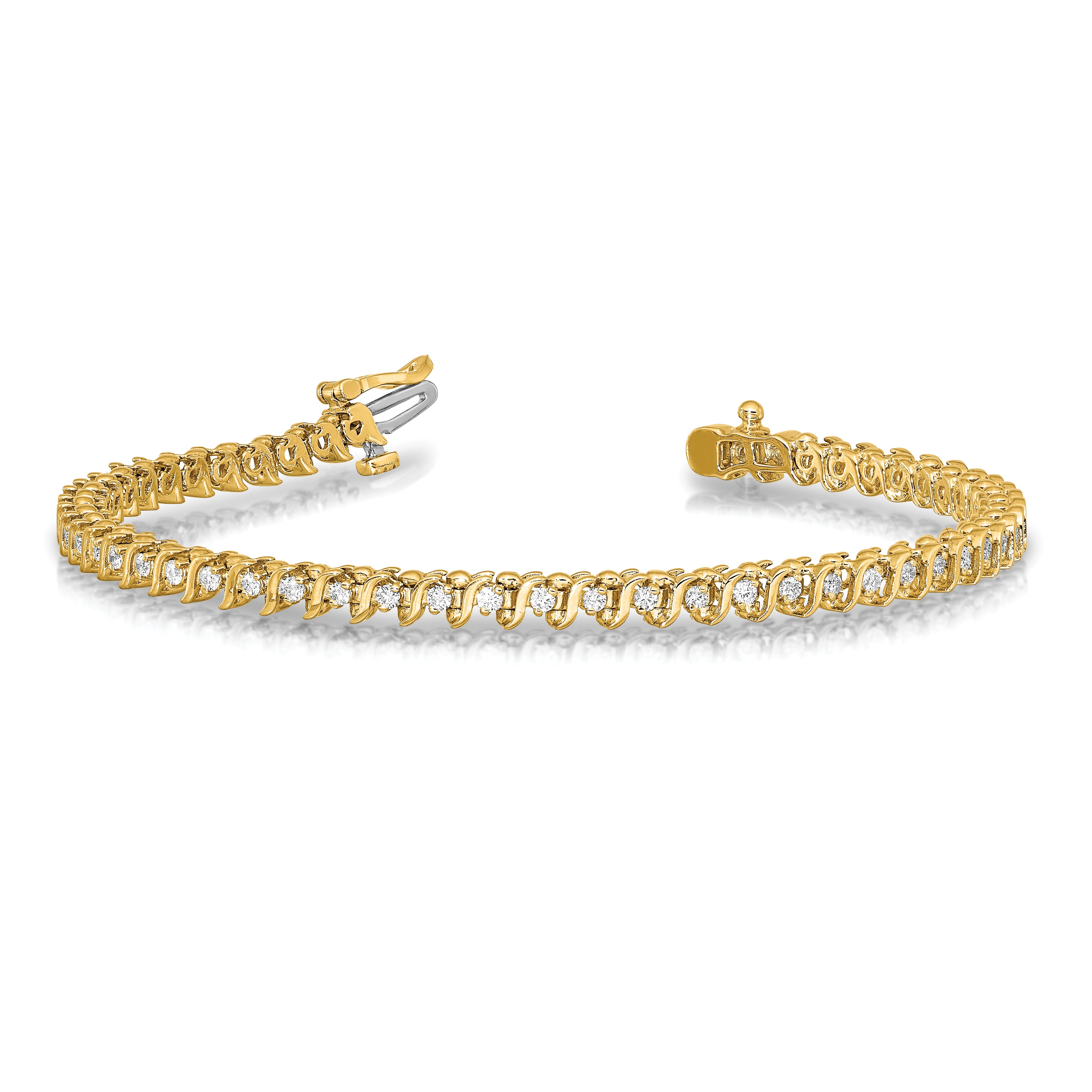 14k Holds 7/8 carat 54-1.6mm Round Diamond 2-prong S-link 7 inch Tennis Bracelet Mounting (No Stone Included)