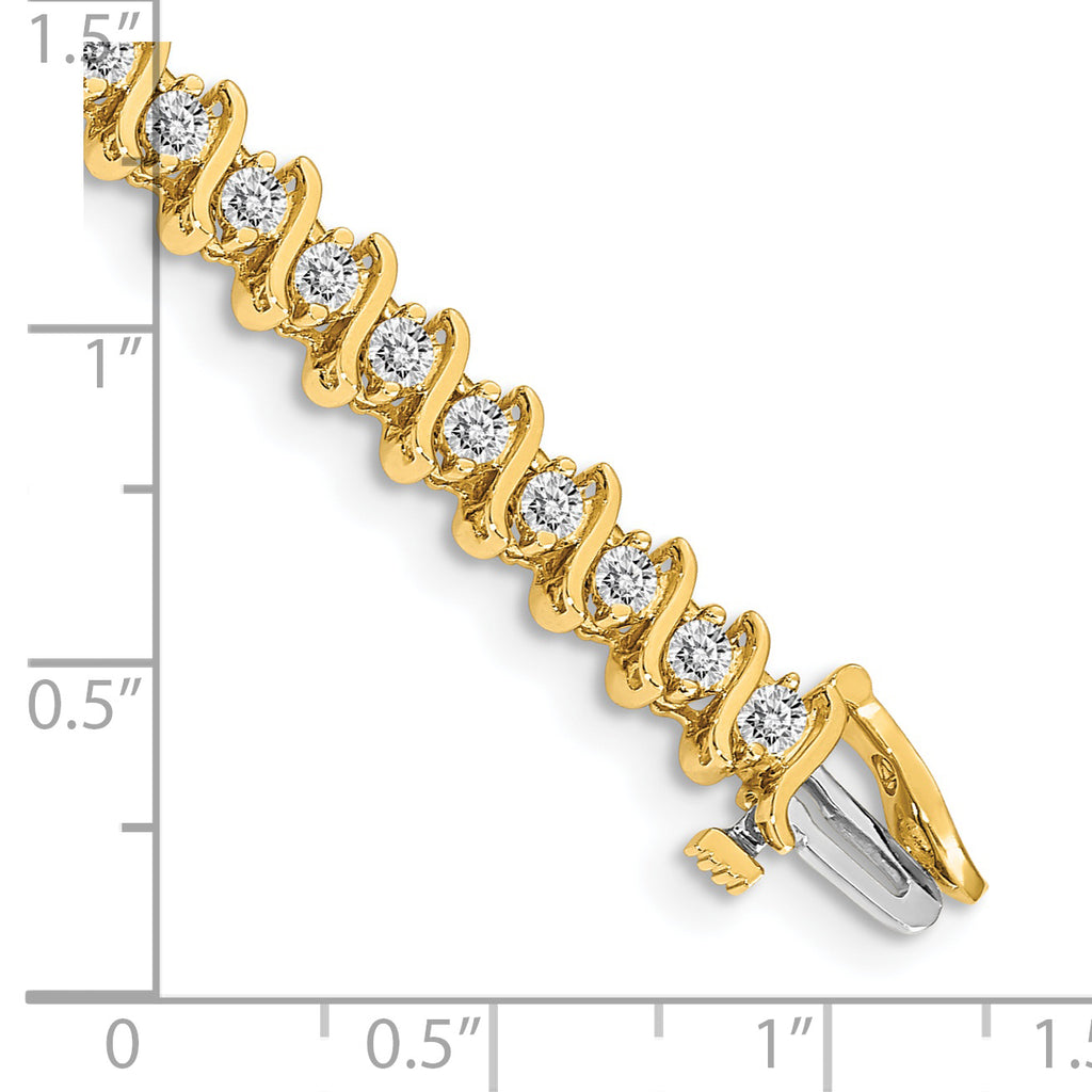14k Complete 3.08 carat Round AA Diamond 2-prong S-link 7 inch Tennis Bracelet