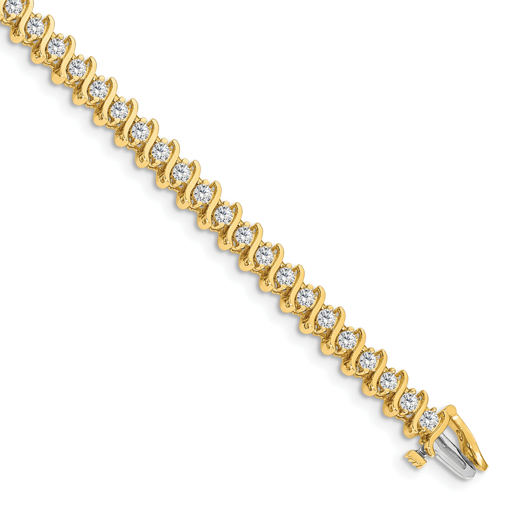 14k Complete 3.08 carat Round AA Diamond 2-prong S-link 7 inch Tennis Bracelet