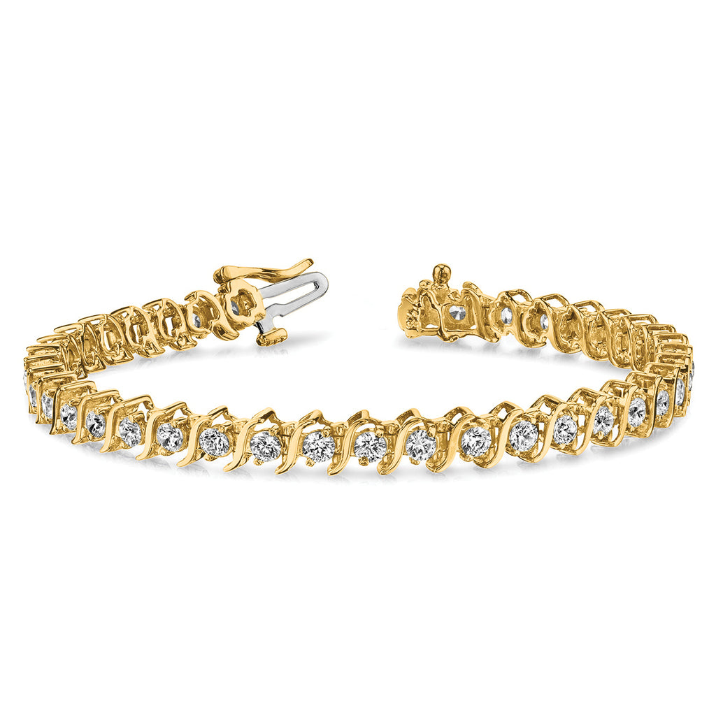 14k Holds 3.9 carat 38-3.0mm Round Diamond 2-prong S-link 7 inch Tennis Bracelet Mounting (No Stone Included)
