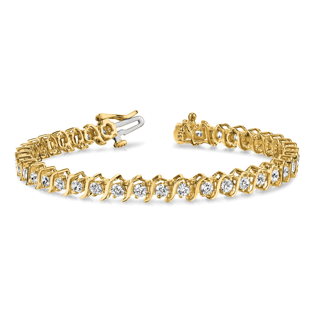14k Holds 5.95 carat 35-3.5mm Round Diamond 2-prong S-link 7 inch Tennis Bracelet Mounting (No Stone Included)