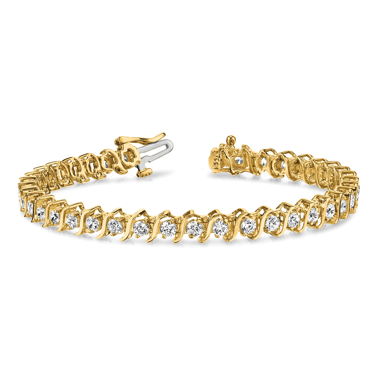 14k Holds 5.95 carat 35-3.5mm Round Diamond 2-prong S-link 7 inch Tennis Bracelet Mounting (No Stone Included)