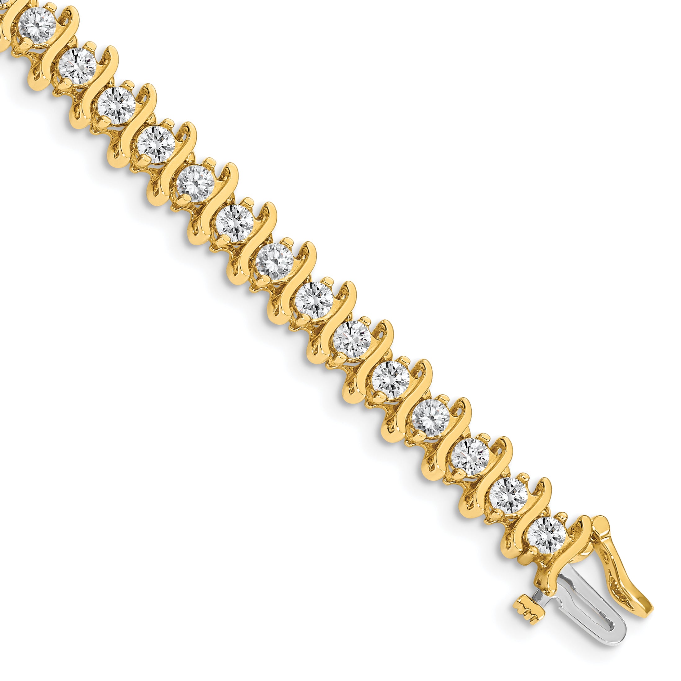 14k Holds 5.95 carat 35-3.5mm Round Diamond 2-prong S-link 7 inch Tennis Bracelet Mounting (No Stone Included)