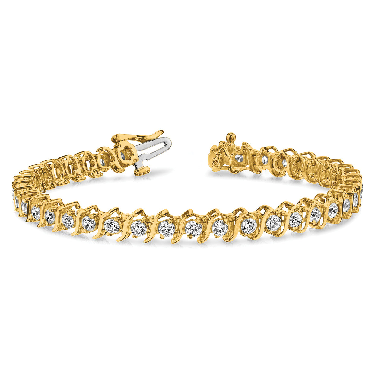 14k Holds 7.19 carat 33-3.8mm Round Diamond 2-prong S-link 7 inch Tennis Bracelet Mounting (No Stone Included)