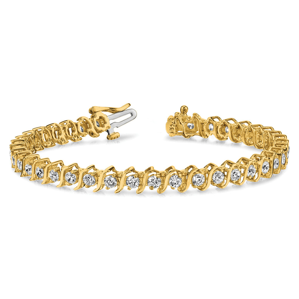 14k Holds 7.19 carat 33-3.8mm Round Diamond 2-prong S-link 7 inch Tennis Bracelet Mounting (No Stone Included)