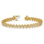 14k Holds 7.19 carat 33-3.8mm Round Diamond 2-prong S-link 7 inch Tennis Bracelet Mounting (No Stone Included)