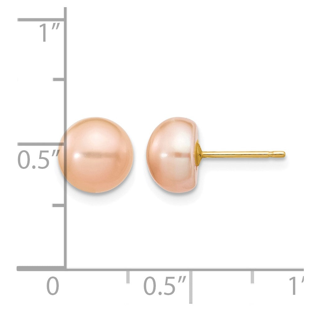Bezel Setting Freshwater Pearl Stud Earrings in 14K Yellow Gold, 7-8mm - Sophia Jewelers