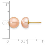 Bezel Setting Freshwater Pearl Stud Earrings in 14K Yellow Gold, 7-8mm - Sophia Jewelers