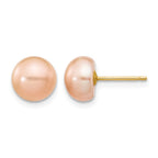 Bezel Setting Freshwater Pearl Stud Earrings in 14K Yellow Gold, 7-8mm - Sophia Jewelers