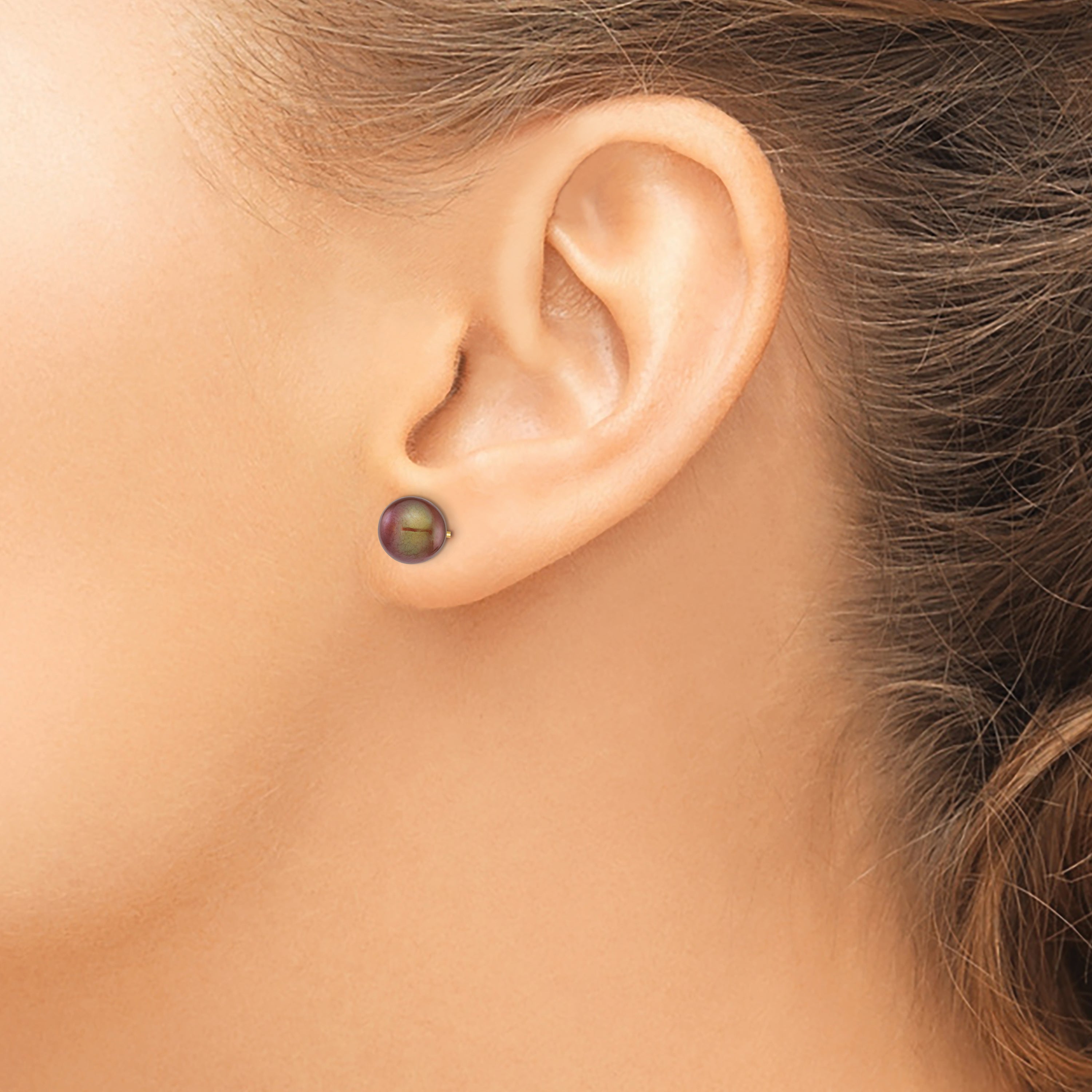 14k 7-8mm Brown Round Freshwater Cultured Pearl Stud Post Earrings Secondary image