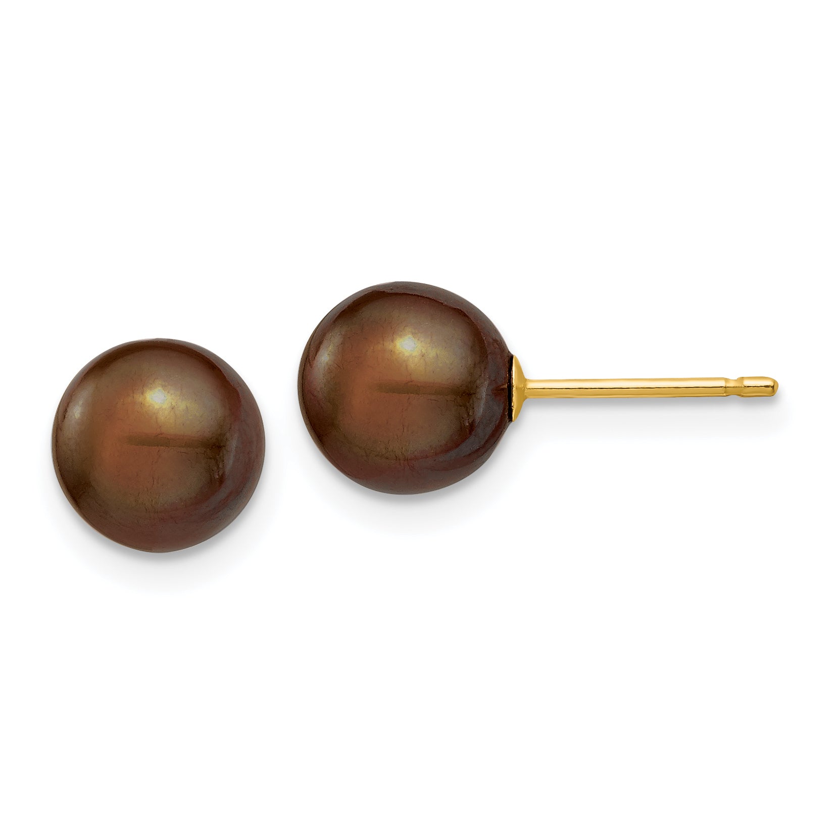14k 7-8mm Brown Round Freshwater Cultured Pearl Stud Post Earrings Main image