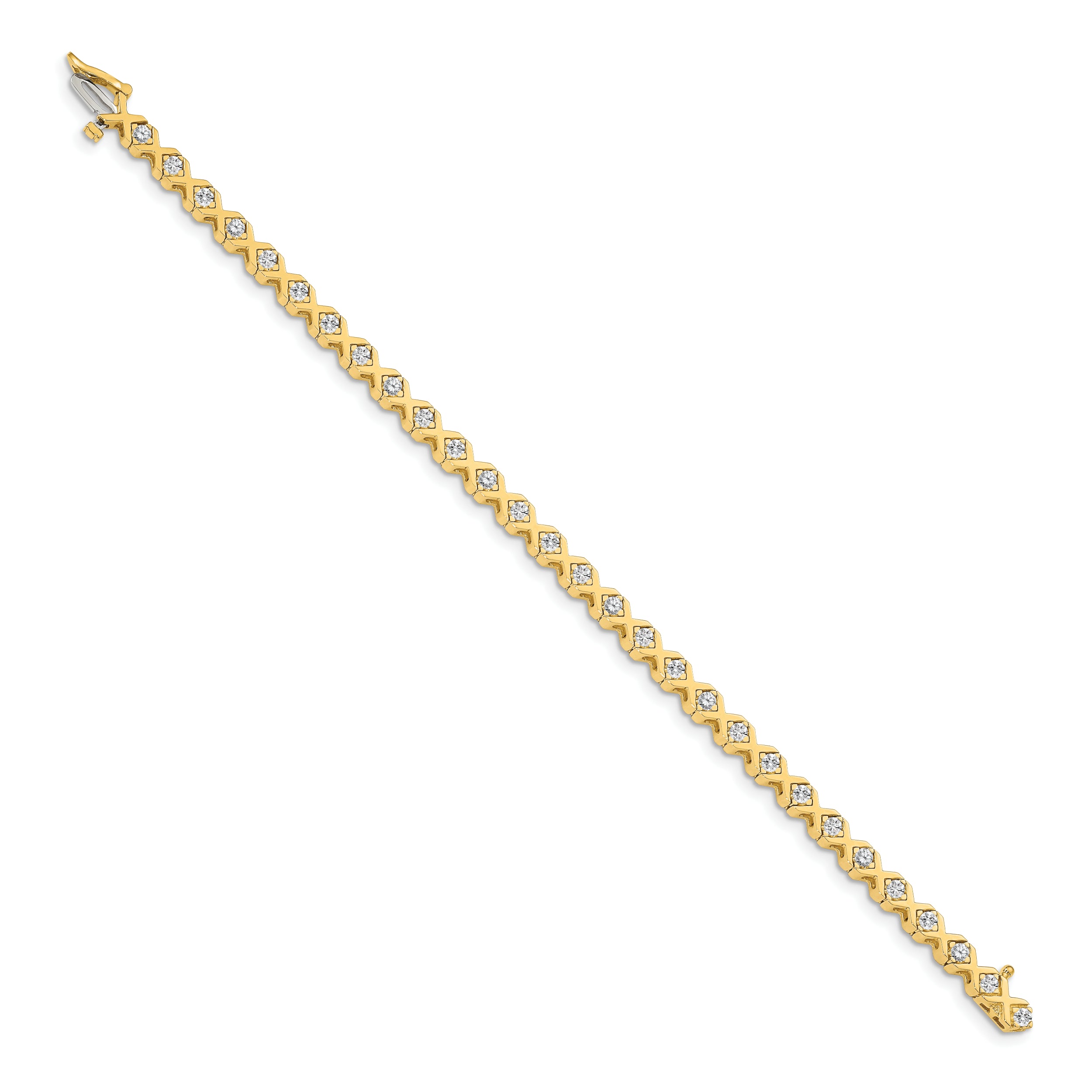 14k Holds 2 carat 29-2.6mm Round Diamond 4-prong X-design 7 inch Tennis Bracelet Mounting (No Stone Included)