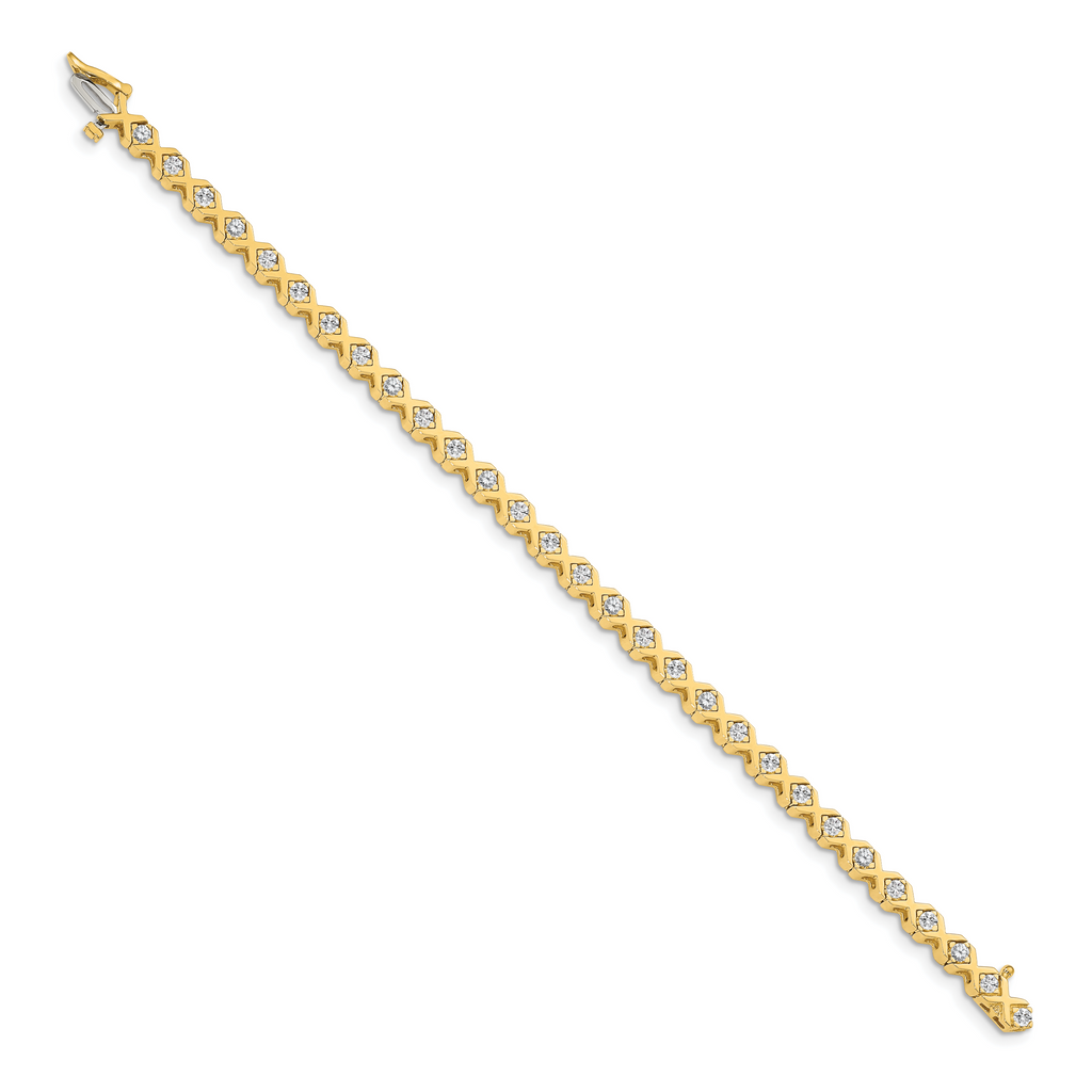 14k Holds 2 carat 29-2.6mm Round Diamond 4-prong X-design 7 inch Tennis Bracelet Mounting (No Stone Included)