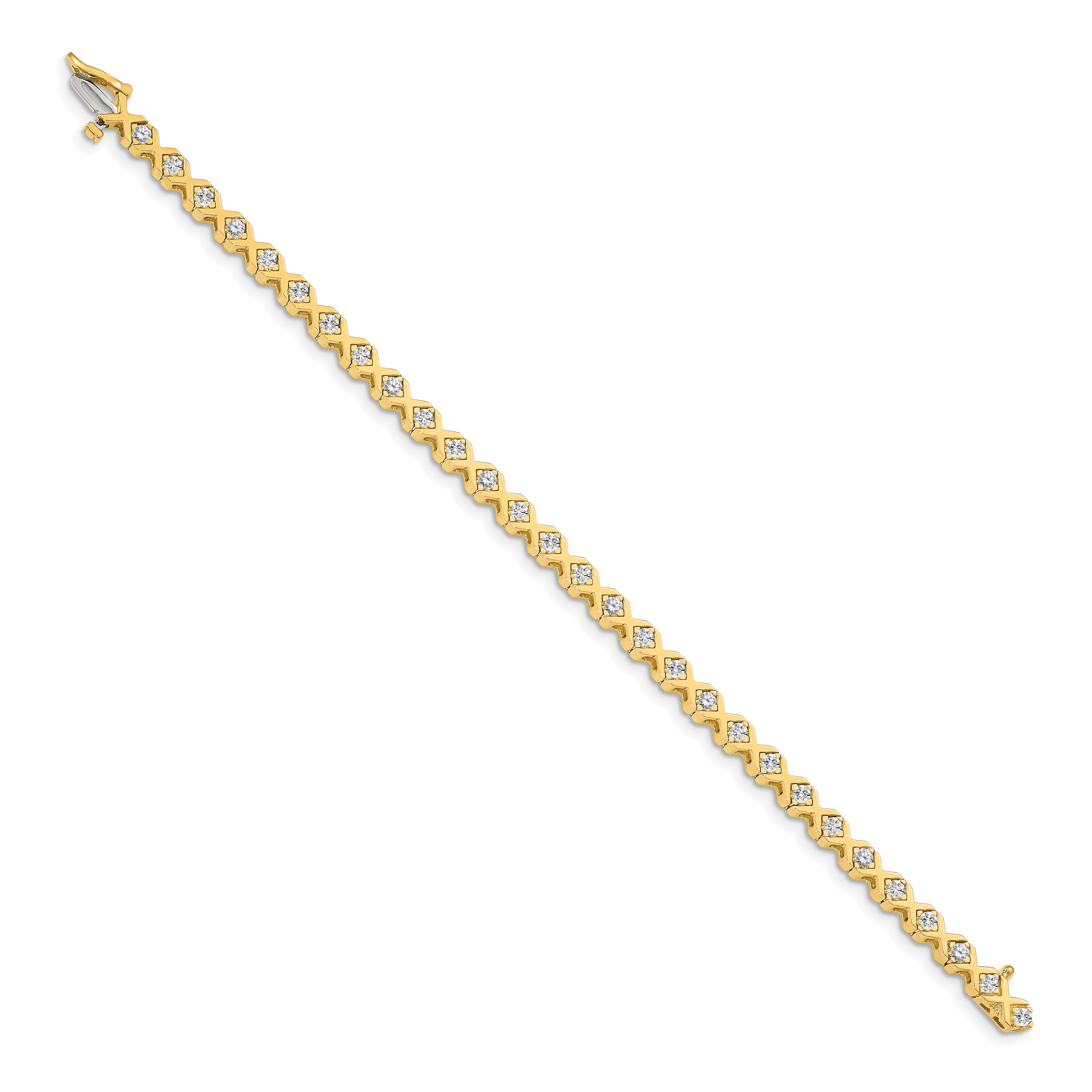 14k Holds 2 carat 29-2.6mm Round Diamond 4-prong X-design 7 inch Tennis Bracelet Mounting (No Stone Included)
