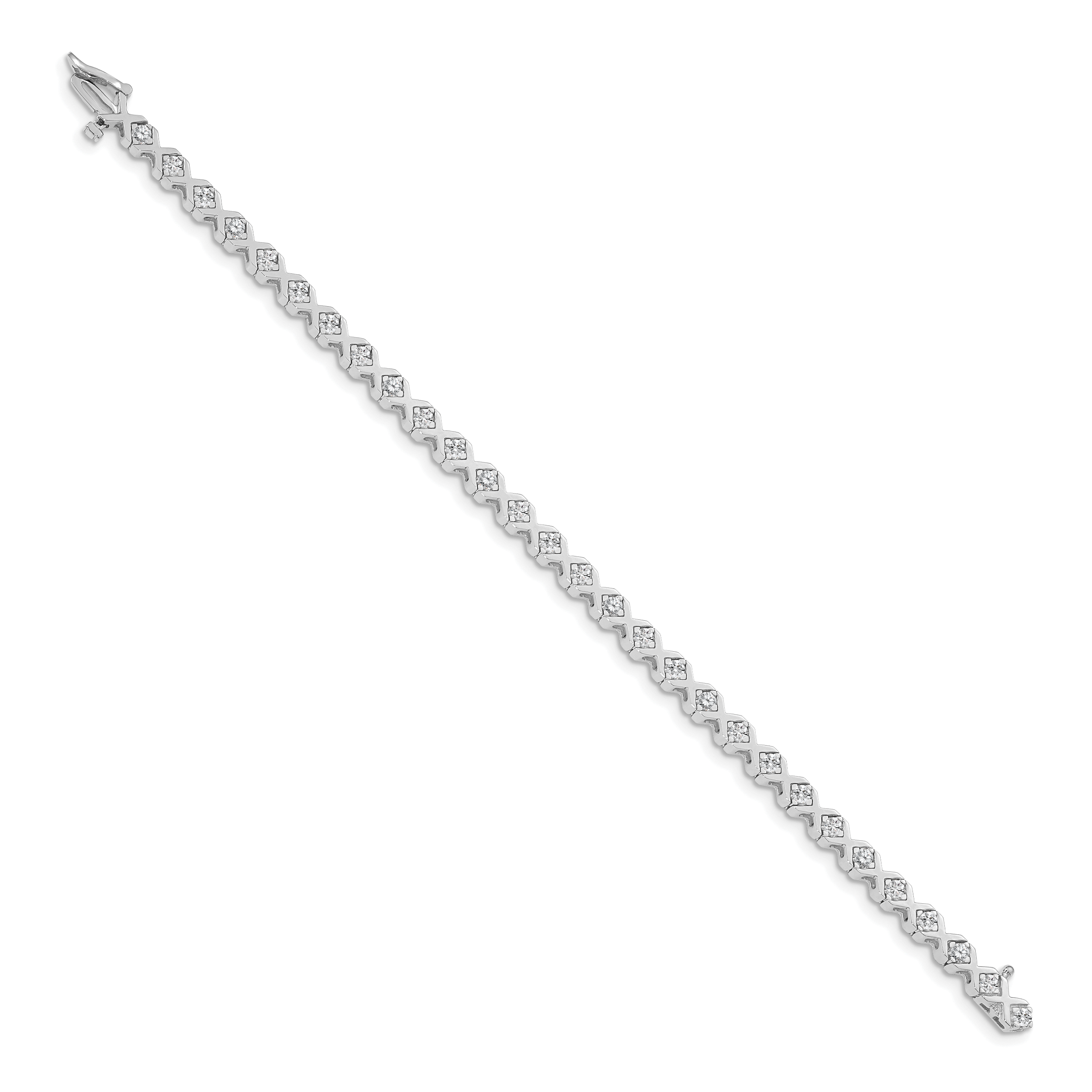 14k White Gold Holds 2 carat 29-2.6mm Round Diamond 4-prong X-design 7 inch Tennis Bracelet Mounting (No Stone Included)