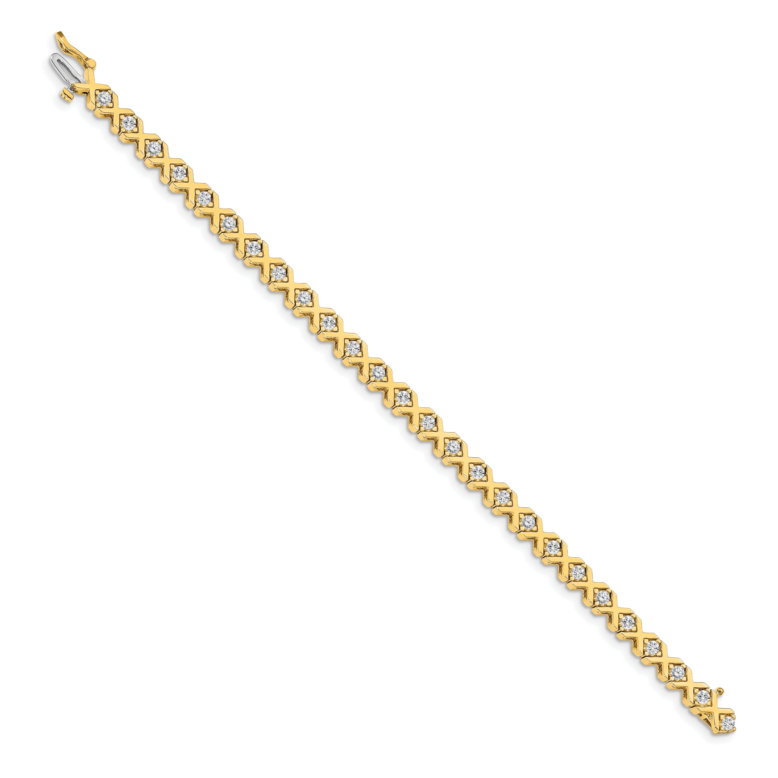 14k Holds 2.4 carat 26-2.9mm Round Diamond 4-prong X-design 7 inch Tennis Bracelet Mounting (No Stone Included)