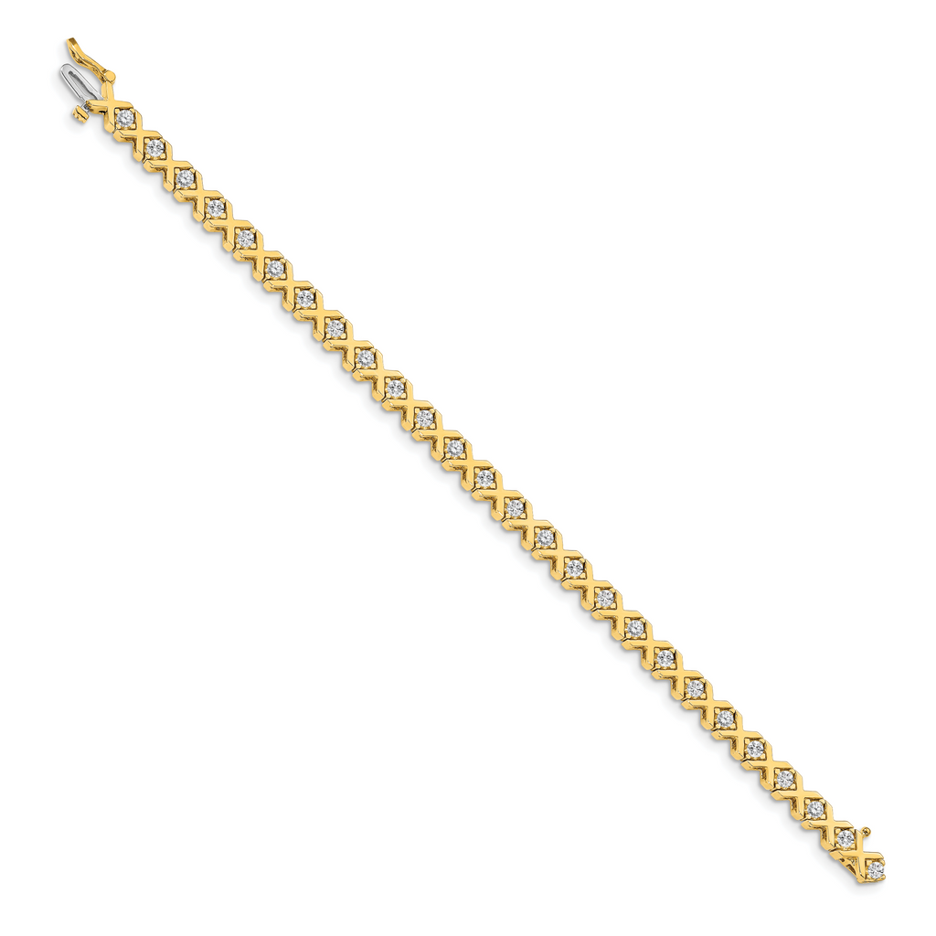 14k Holds 2.4 carat 26-2.9mm Round Diamond 4-prong X-design 7 inch Tennis Bracelet Mounting (No Stone Included)