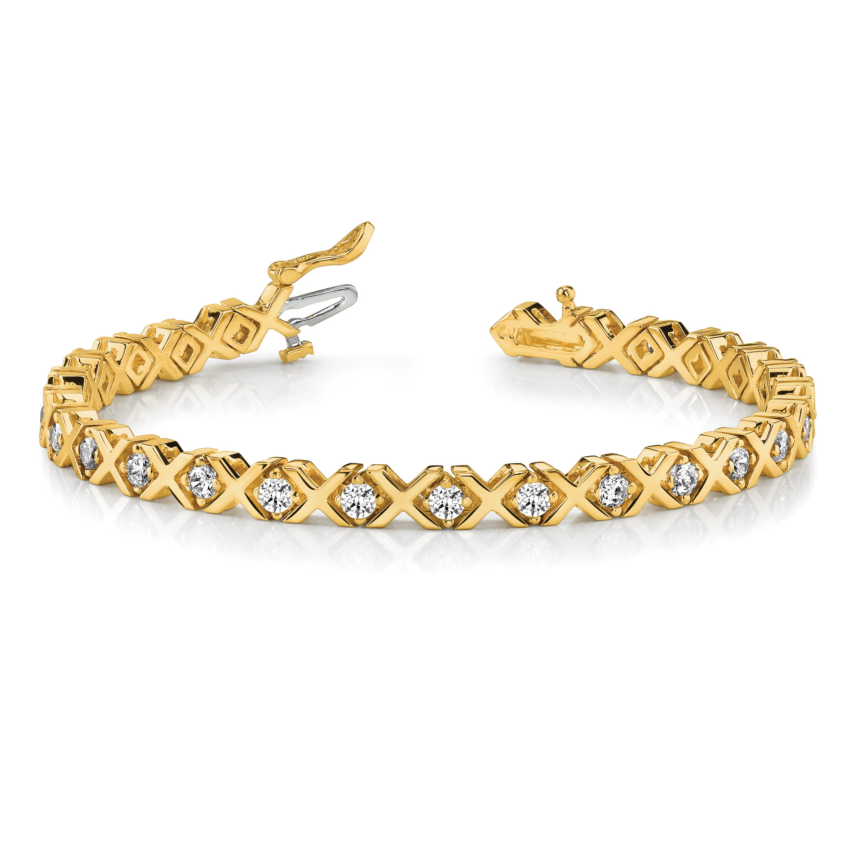 14k Holds 2.4 carat 26-2.9mm Round Diamond 4-prong X-design 7 inch Tennis Bracelet Mounting (No Stone Included)