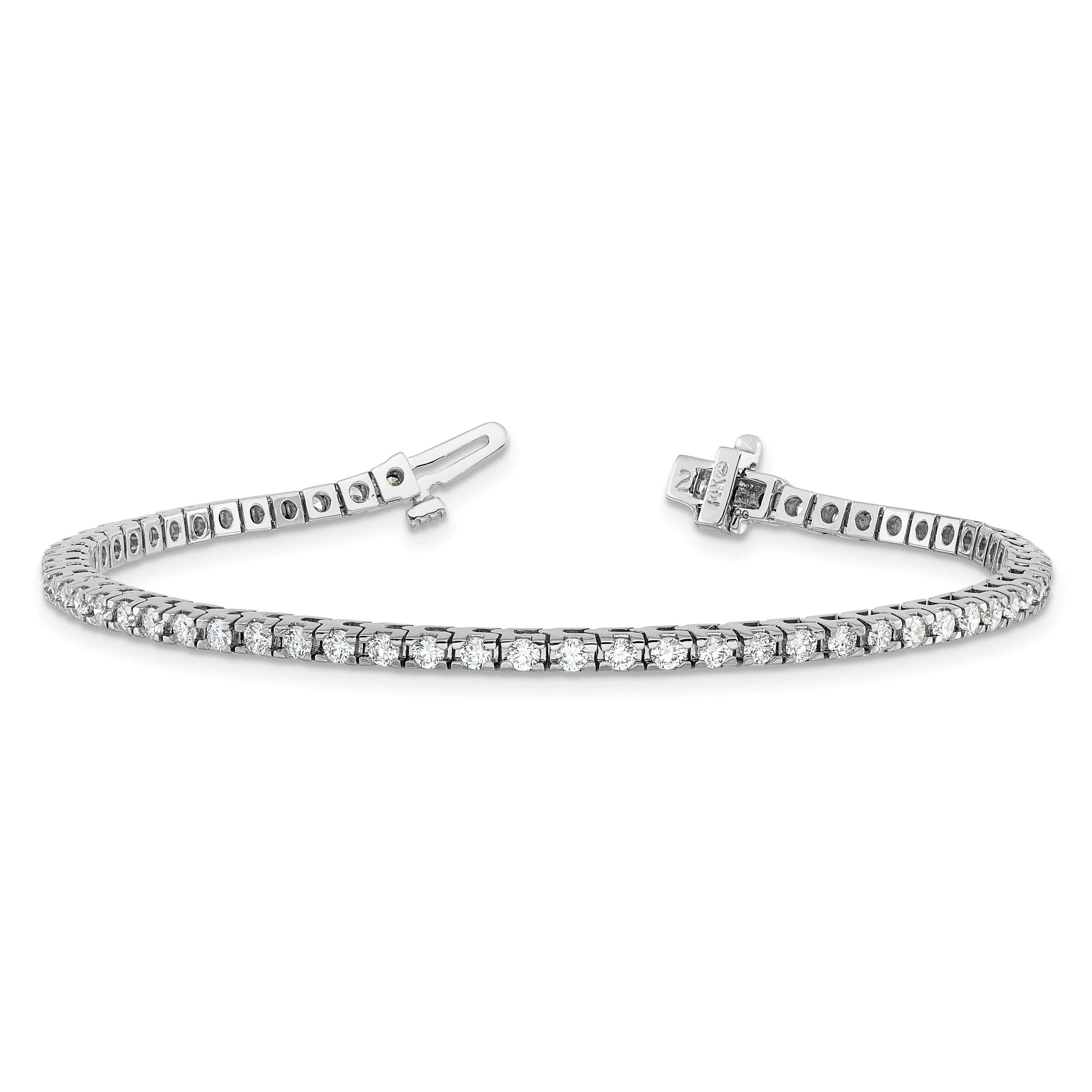 14k White Gold Complete 2.17 carat Round AA Diamond 4-prong 7 inch Tennis Bracelet