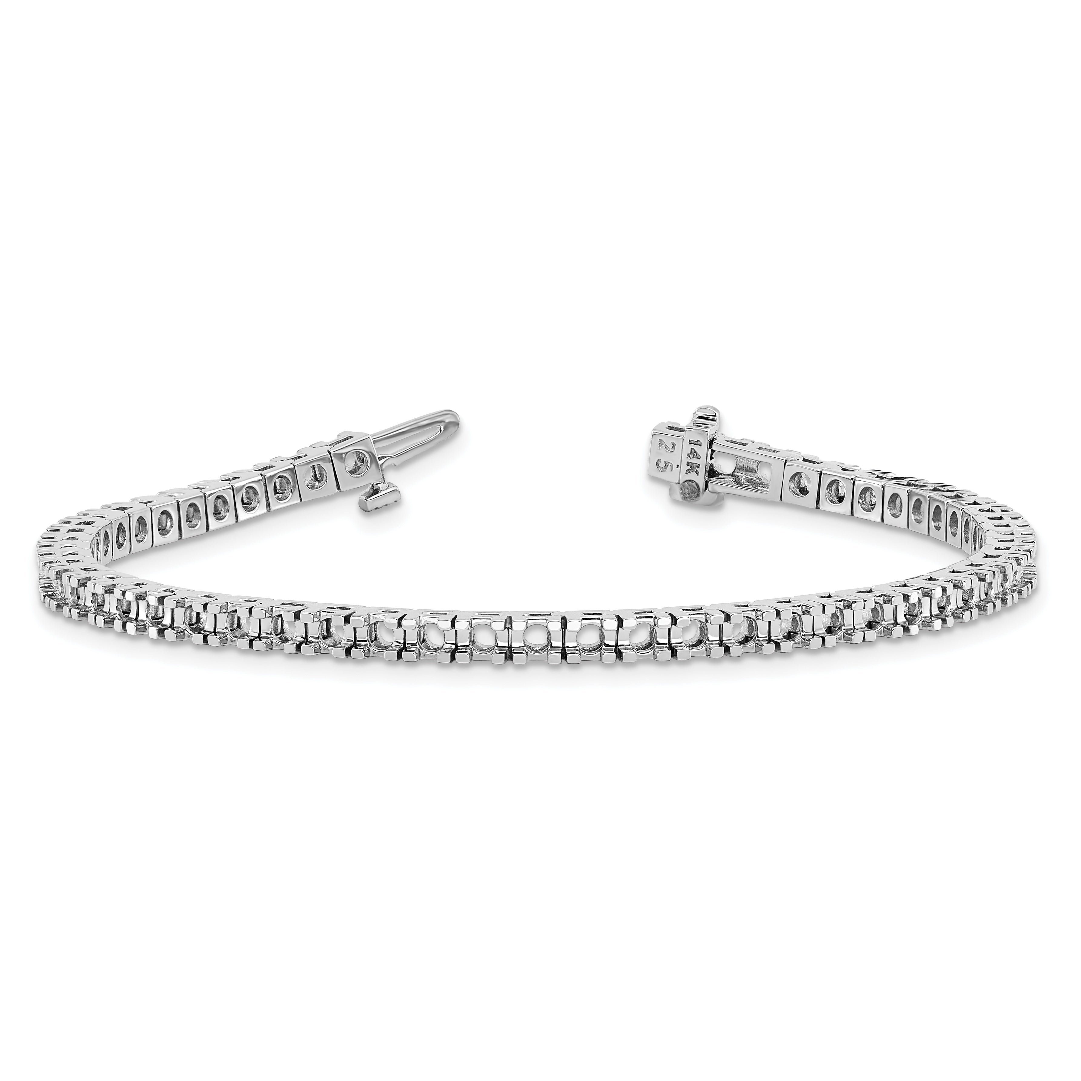 14k White Gold Holds 2.86 carat 55-2.4mm Round Diamond 4-prong 7 inch Tennis Bracelet Mounting (No Stone Included)