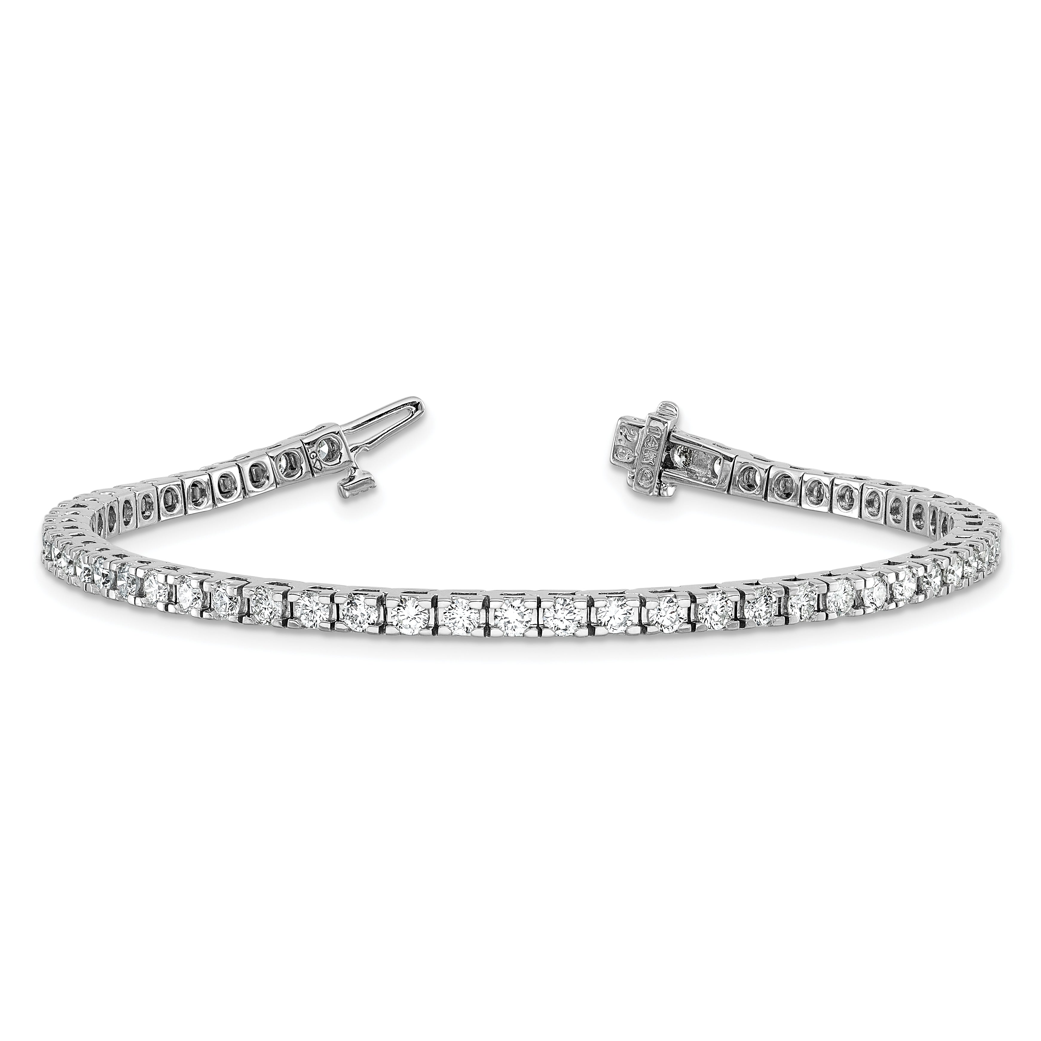 14k White Gold Complete 2.86 carat Round AA Diamond 4-prong 7 inch Tennis Bracelet