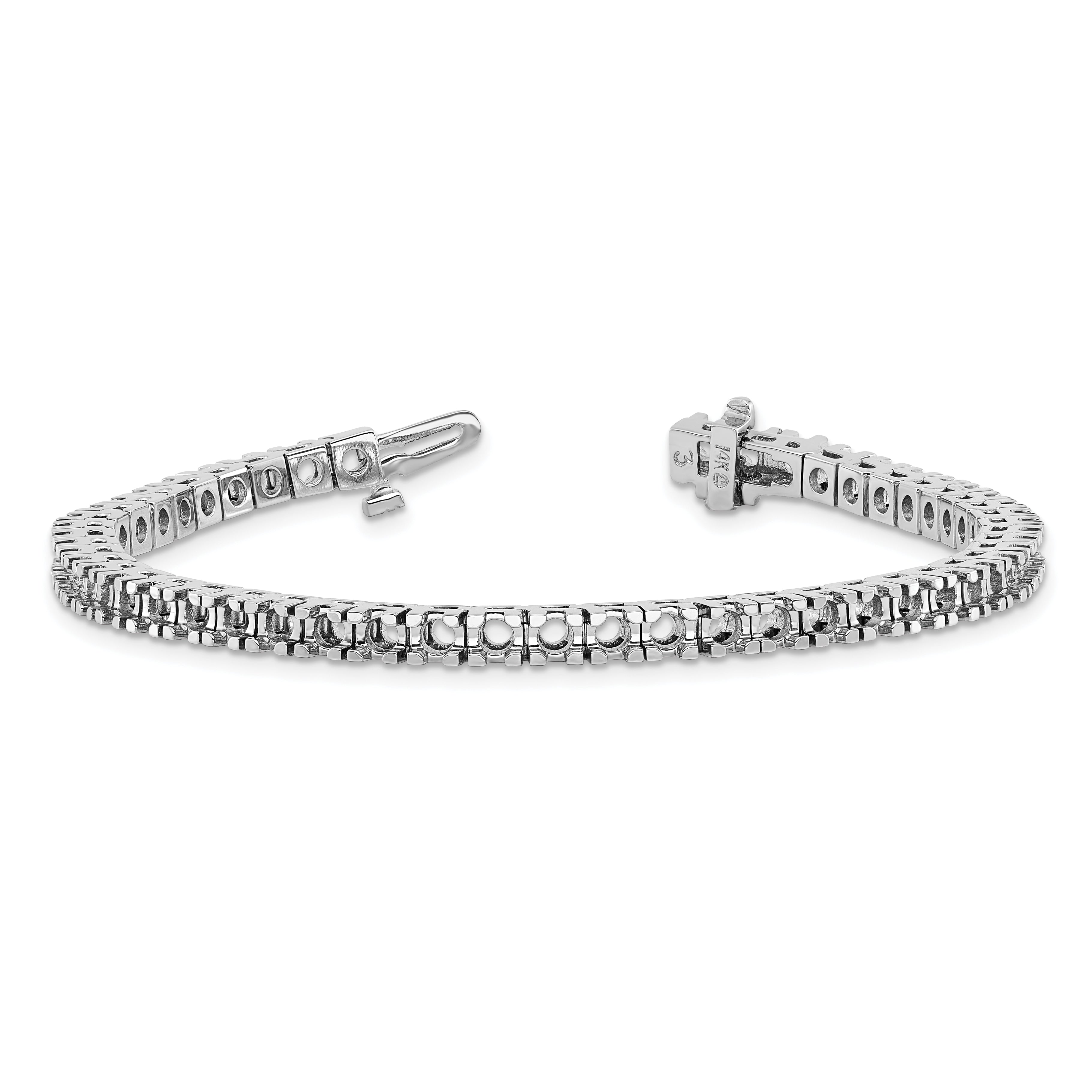 14k White Gold Holds 4.65 carat 50-2.9mm Round Diamond 4-prong 7 inch Tennis Bracelet Mounting (No Stone Included)