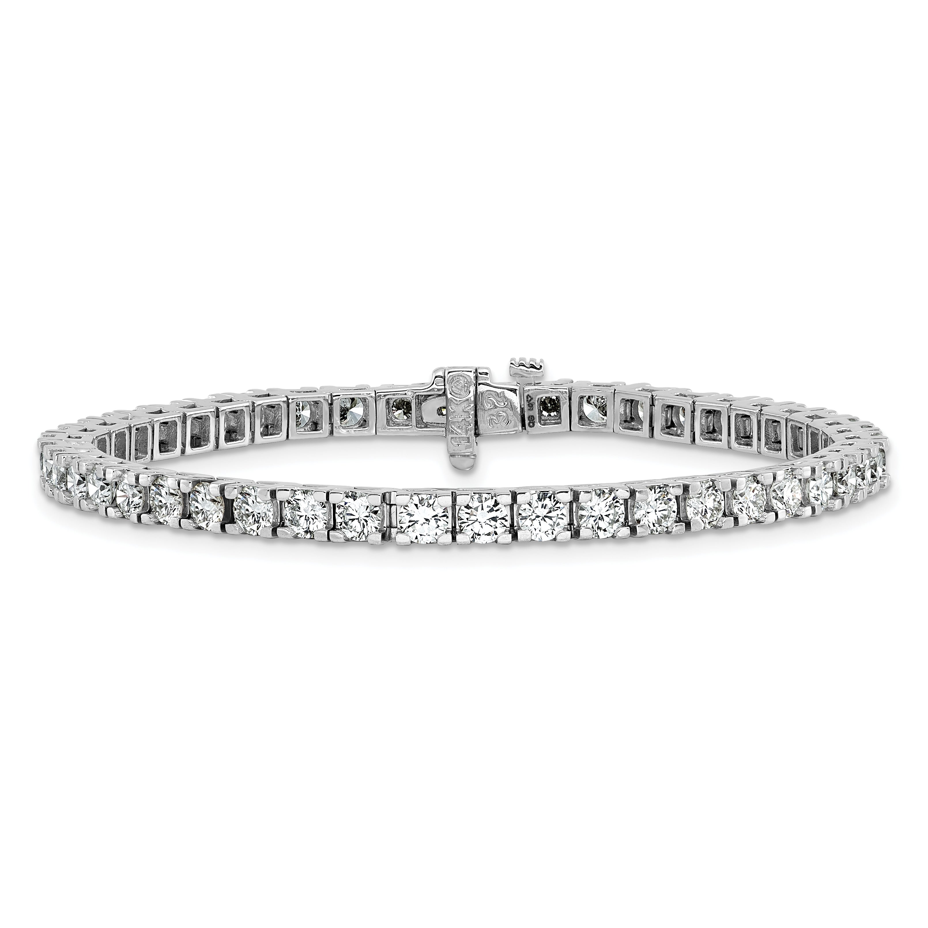 14k White Gold Holds 6.44 carat 46-3.25mm Round Diamond 4-prong 7 inch Tennis Bracelet Mounting (No Stone Included)