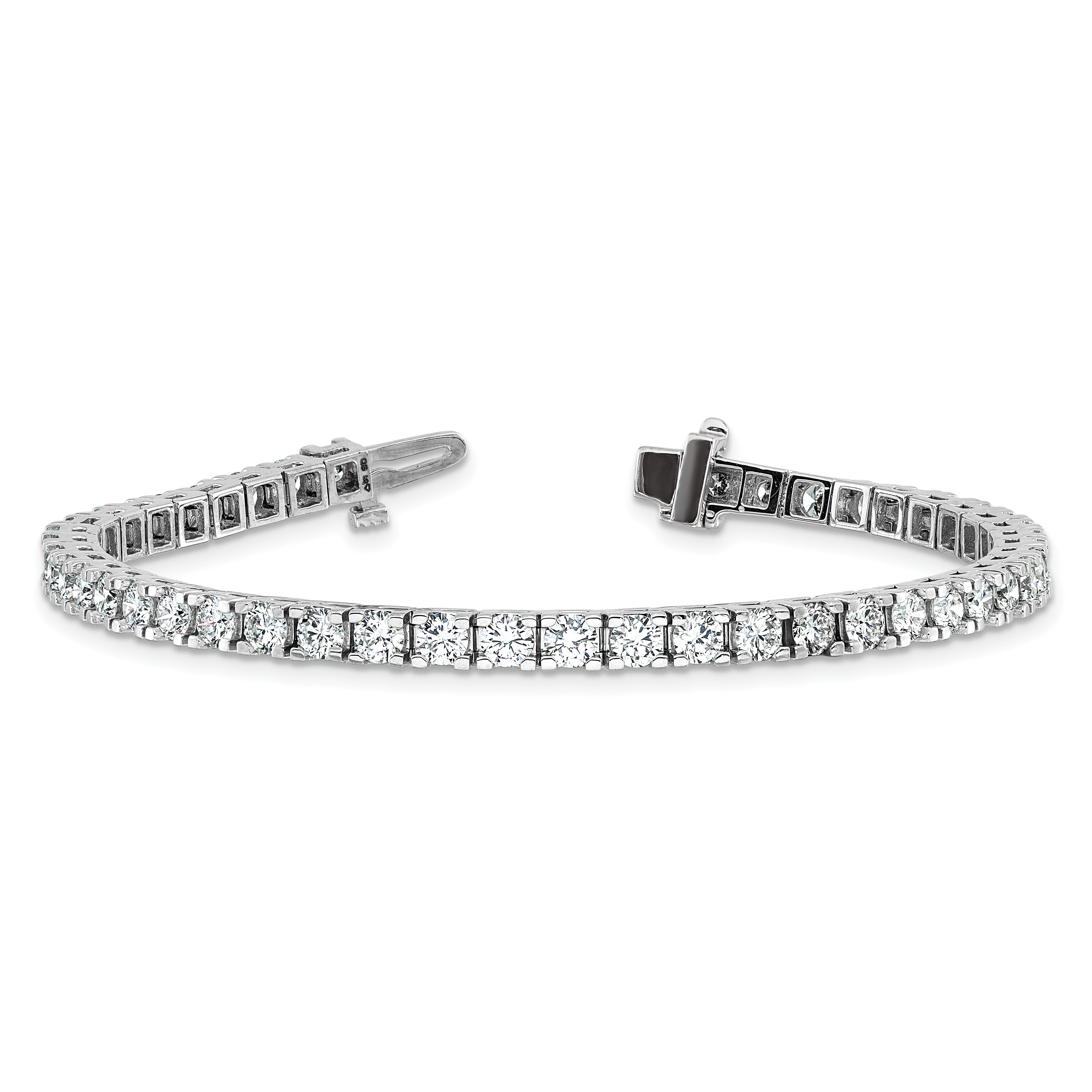 14k White Gold Complete 6.44 carat Round AA Diamond 4-prong 7 inch Tennis Bracelet