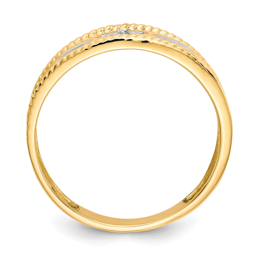 14k with Rhodium Men's .01ct. Diamond Trio Cross Wedding Band