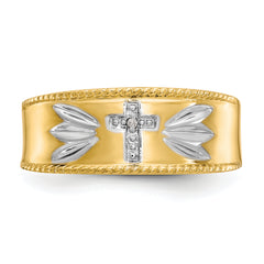 14k with Rhodium Men's .01ct. Diamond Trio Cross Wedding Band