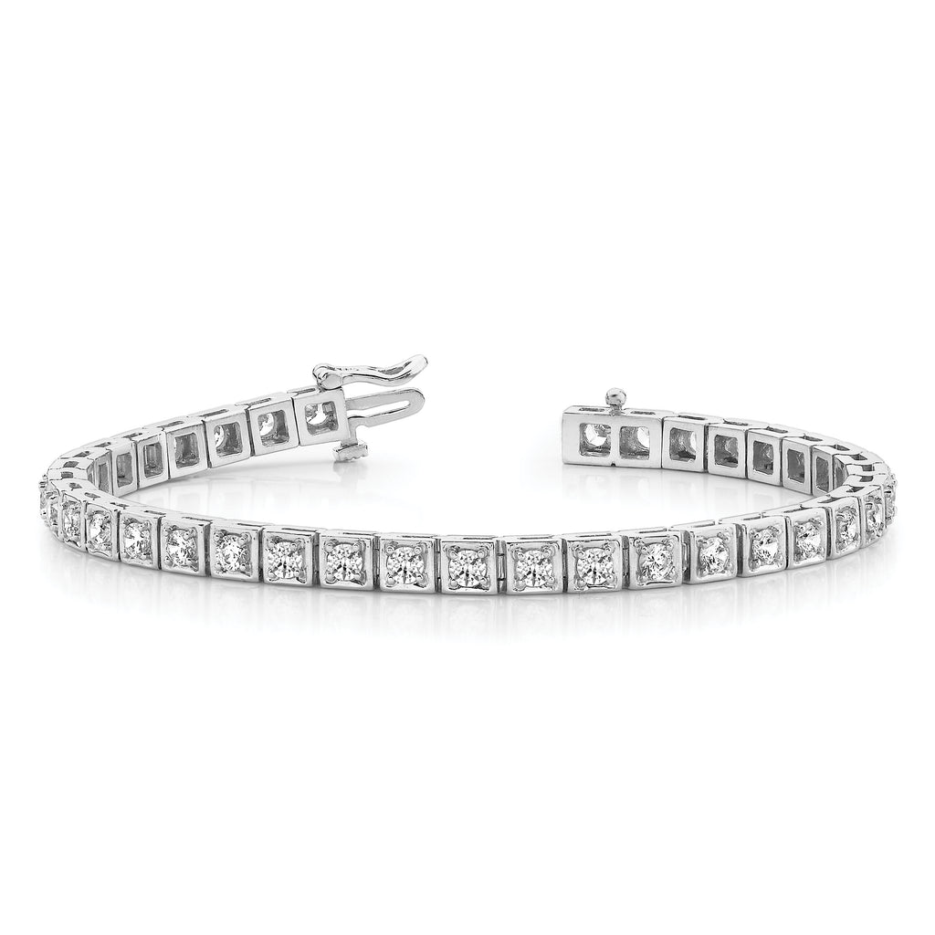 14k White Gold Holds 1.75 carat 44-2.2mm Round Diamond 4-prong 7 inch Tennis Bracelet Mounting (No Stone Included)