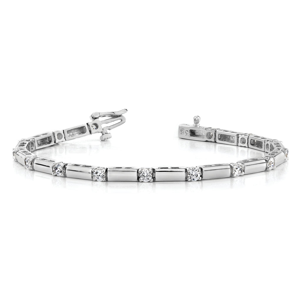 14k White Gold Holds 1 carat 19-2.4mm Round Diamond Bar Link 7 inch Tennis Bracelet Mounting (No Stone Included)