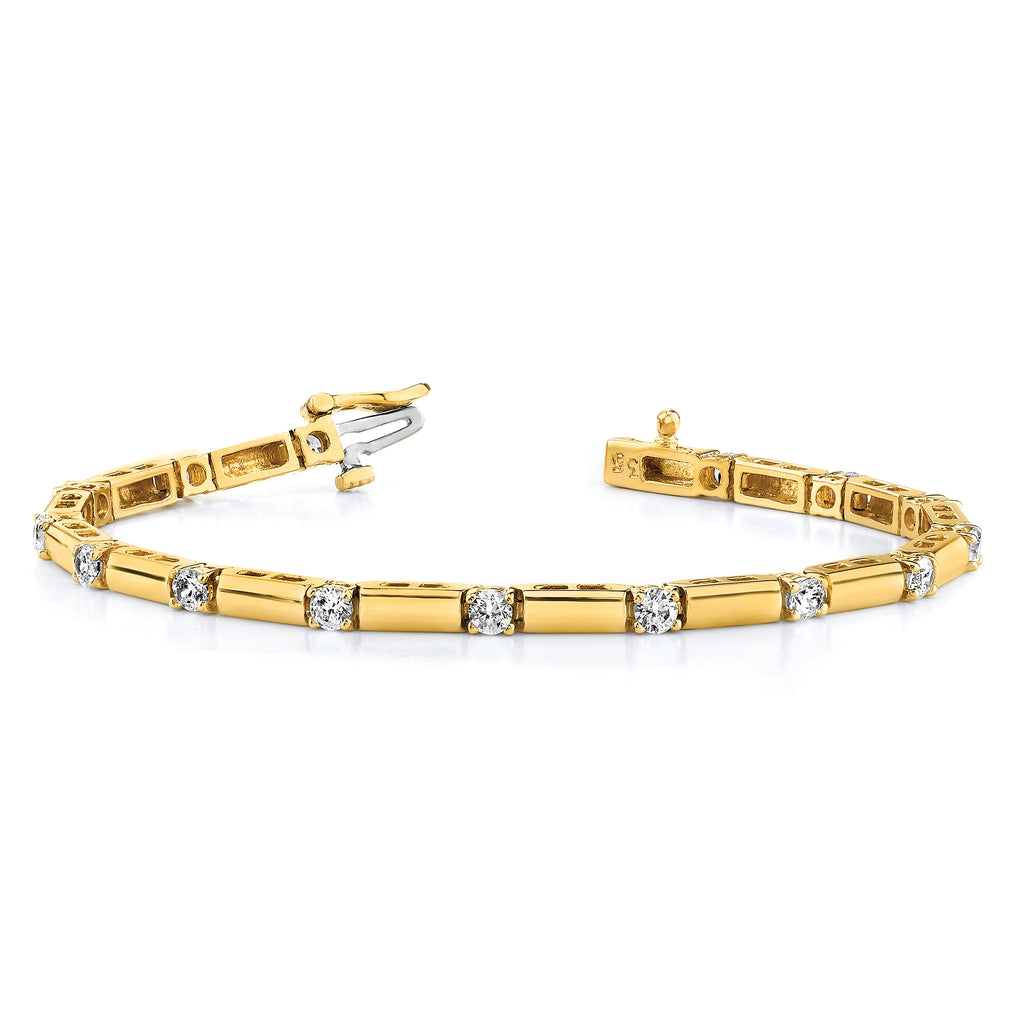 14k Holds 2.1 carat 15-3.3mm Round Diamond Bar Link 7 inch Tennis Bracelet Mounting (No Stone Included)