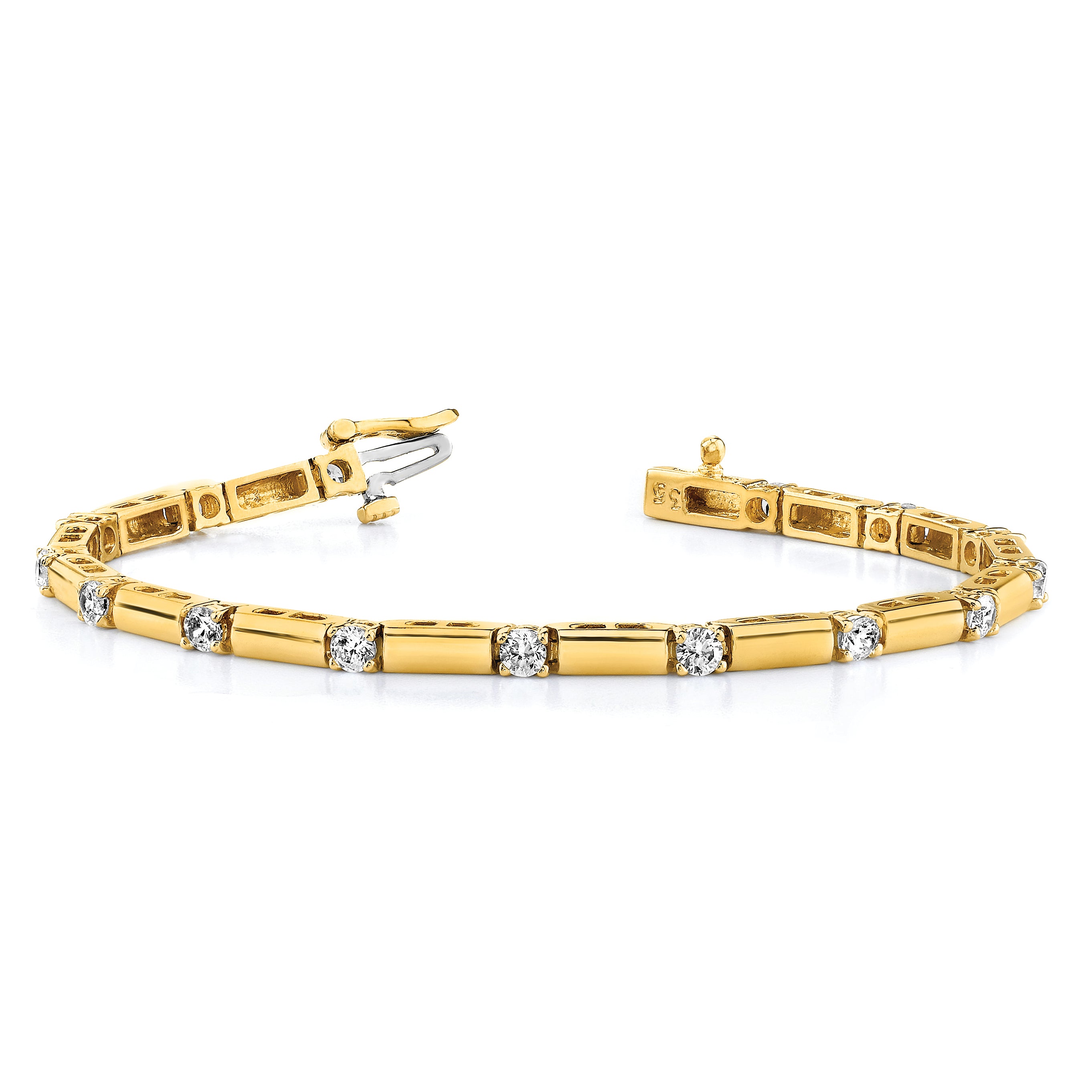 14k Holds 2.1 carat 15-3.3mm Round Diamond Bar Link 7 inch Tennis Bracelet Mounting (No Stone Included)