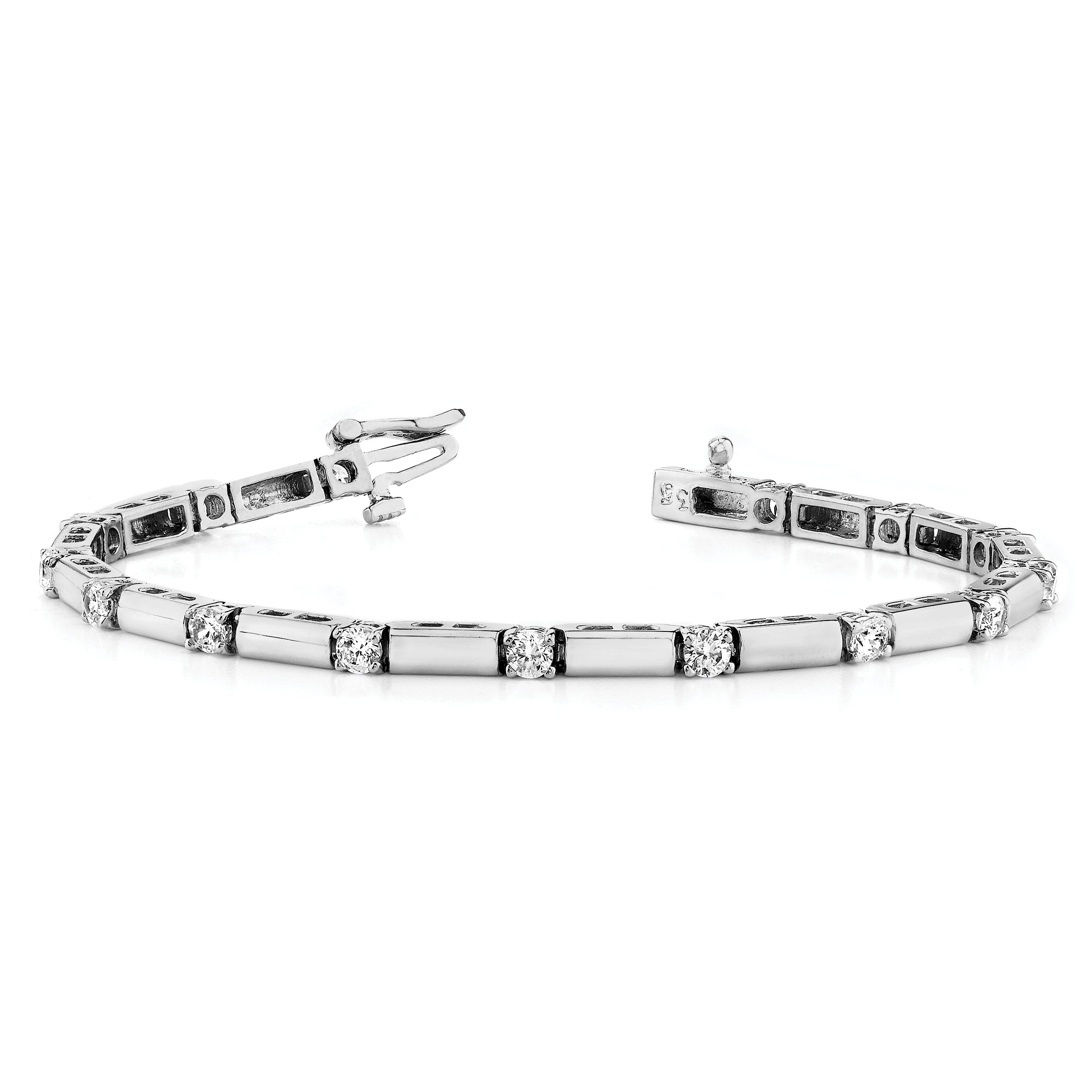 14k White Gold Holds 2.1 carat 15-3.3mm Round Diamond Bar Link 7 inch Tennis Bracelet Mounting (No Stone Included)