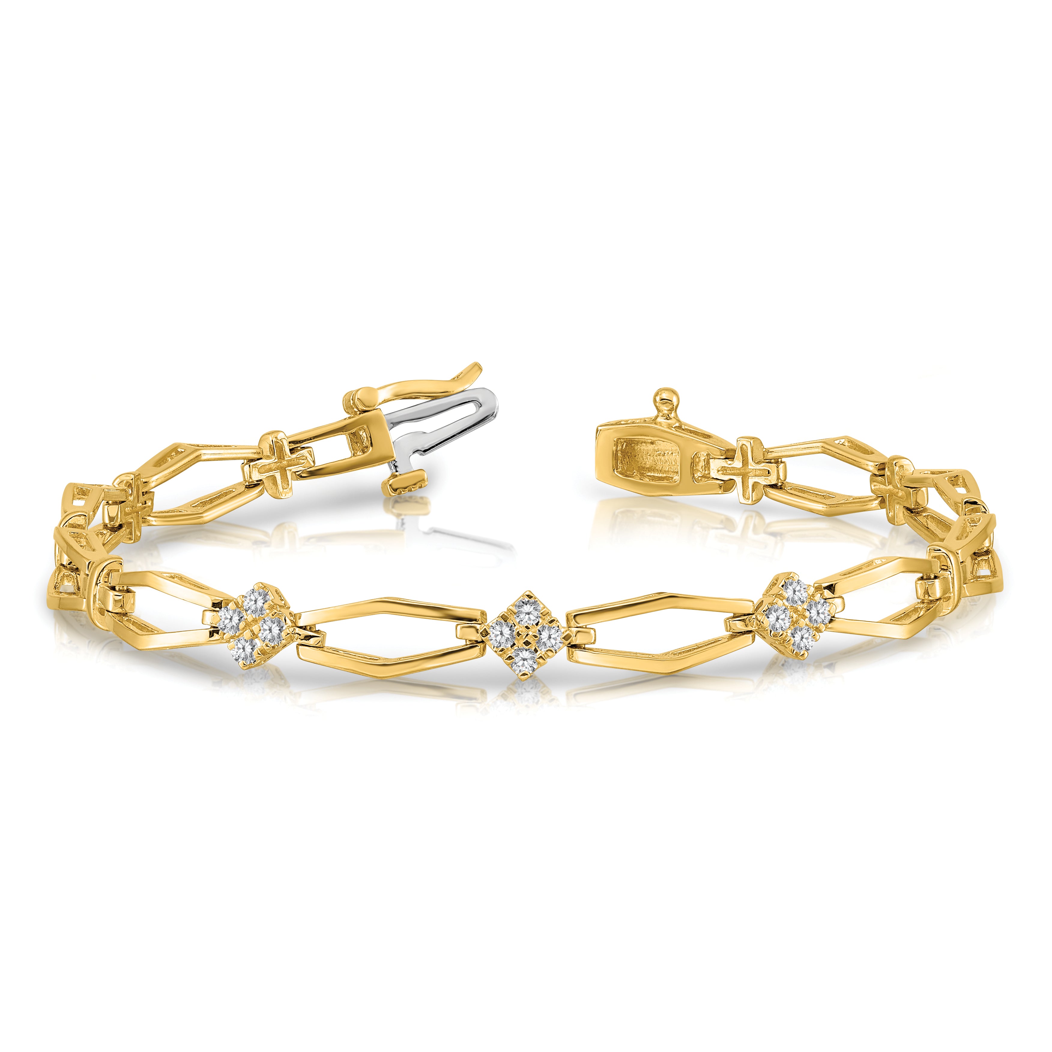 14k Holds 1/5 carat 12-1.6mm Round Diamond Cluster Fancy 7 inch Bracelet Mounting (No Stone Included)