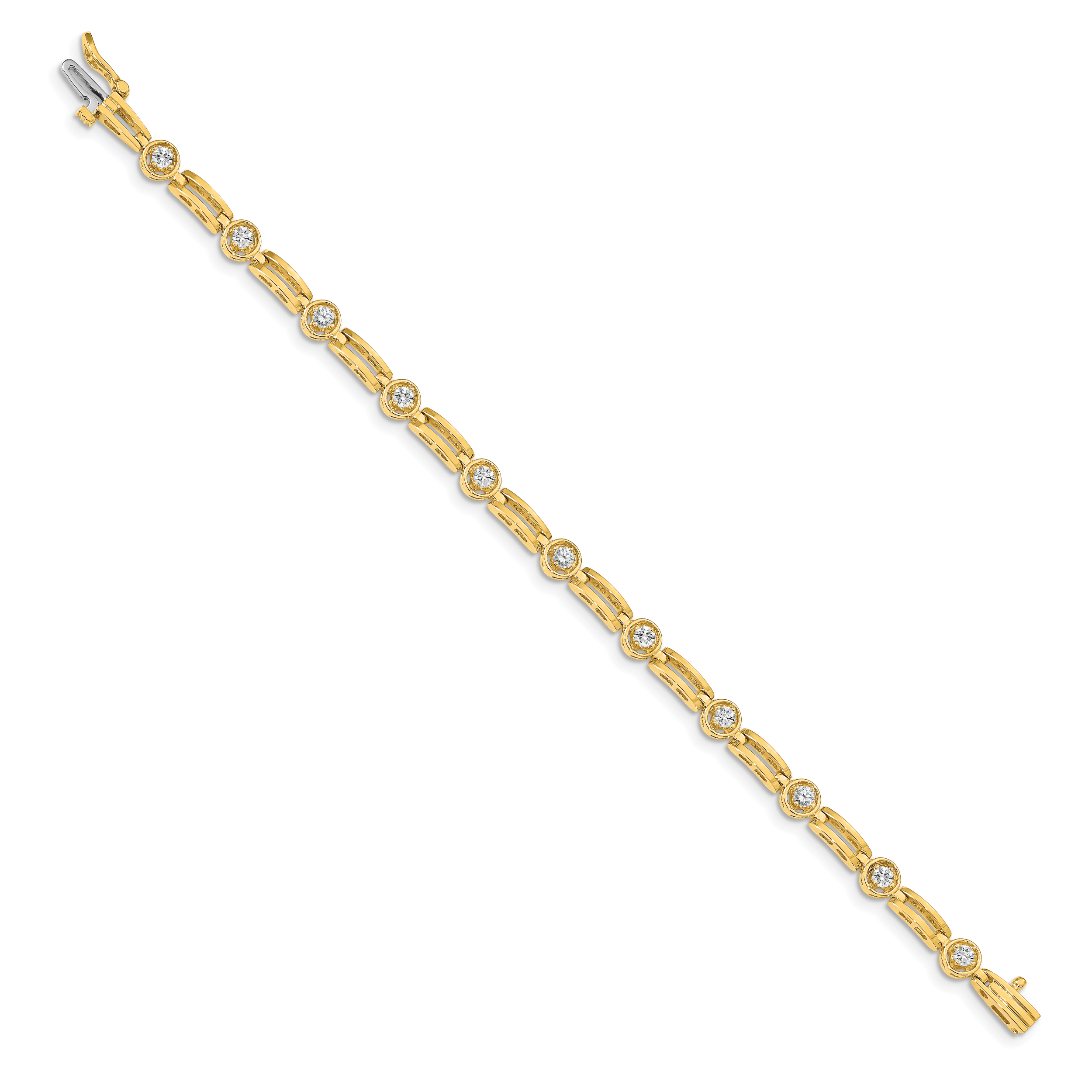 14k Holds 3/4 carat 11-2.6mm Round Diamond 4-prong Bar Link 7  inch Tennis Bracelet Mounting (No Stone Included)