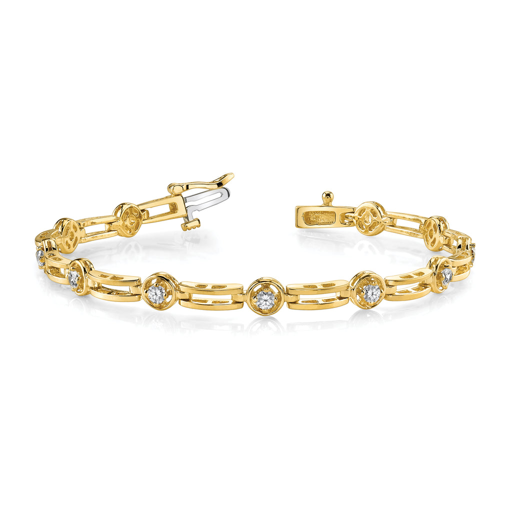 14k Holds 3/4 carat 11-2.6mm Round Diamond 4-prong Bar Link 7  inch Tennis Bracelet Mounting (No Stone Included)