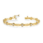 14k Holds 3/4 carat 11-2.6mm Round Diamond 4-prong Bar Link 7  inch Tennis Bracelet Mounting (No Stone Included)