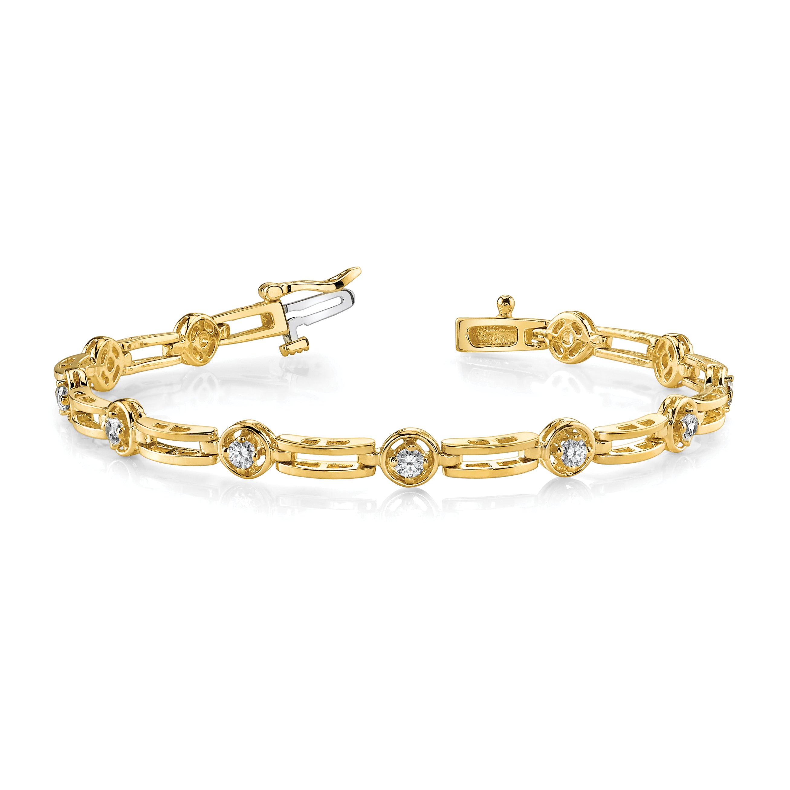 14k Holds 3/4 carat 11-2.6mm Round Diamond 4-prong Bar Link 7  inch Tennis Bracelet Mounting (No Stone Included)